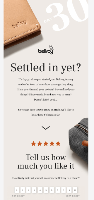 Post-purchase emails - Bellroy - order review