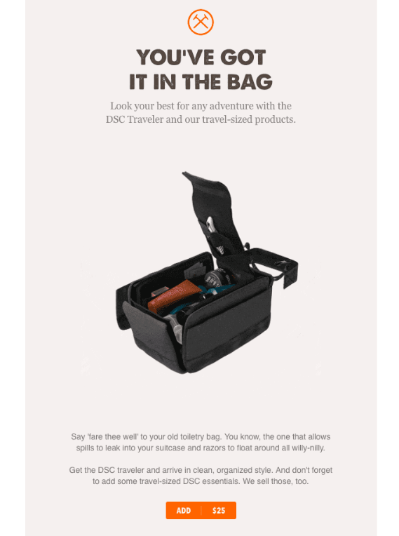 Post-purchase emails - Dollar Shave Club - upsell
