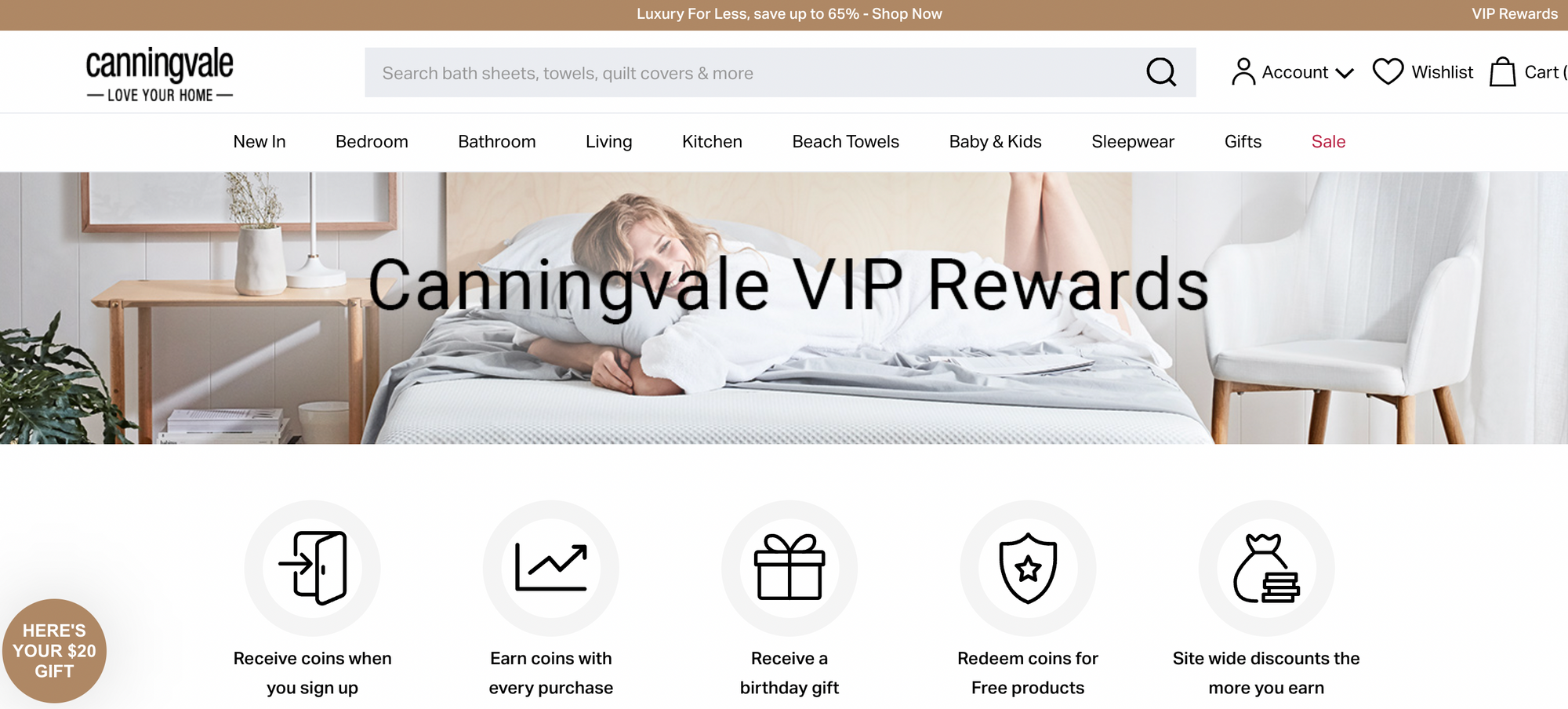 How Gamification Can Improve Your VIP Loyalty Program – A screenshot from Canningvale homeware VIP rewards program explainer page with text reading, “Canningvale VIP Rewards.” 