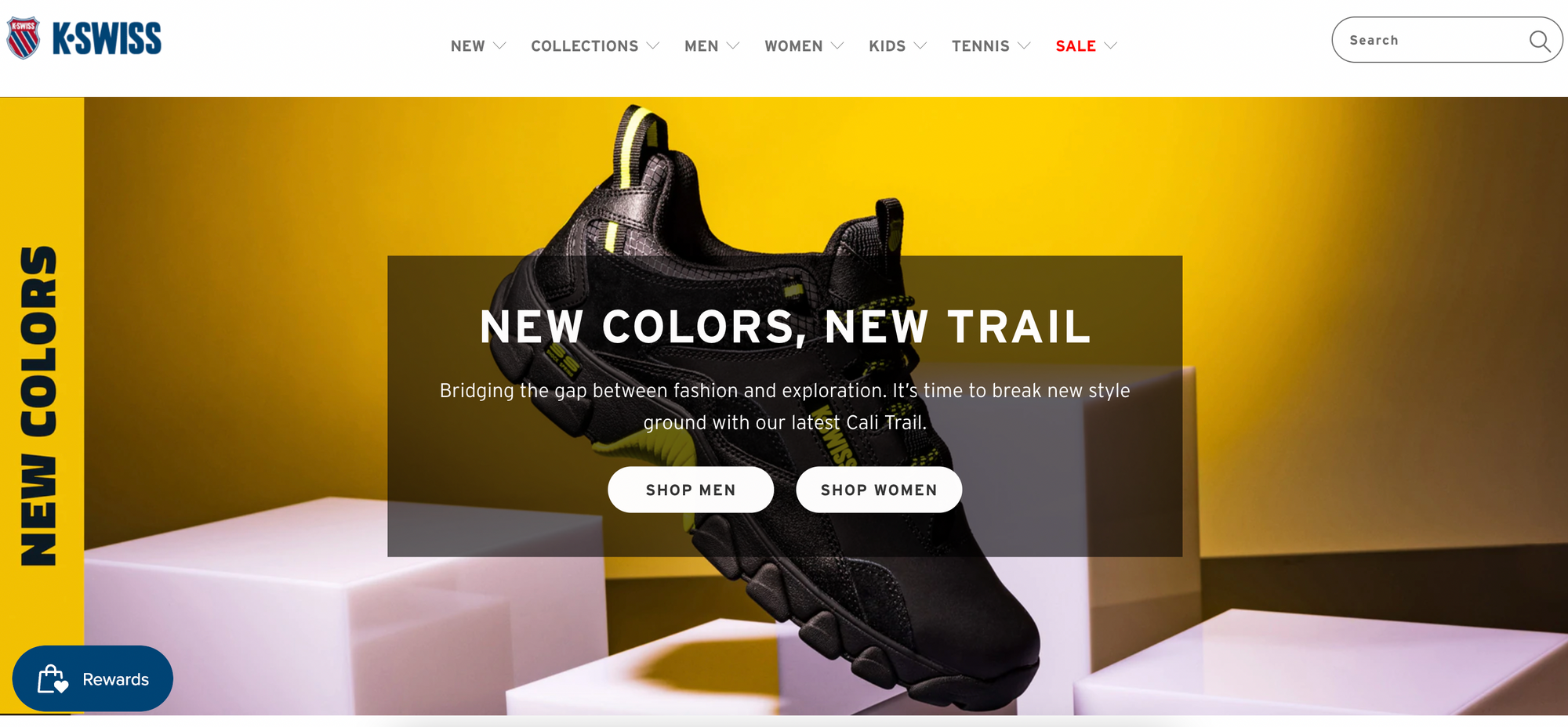 What is omnichannel commerce with examples - this is a screenshot of k-swiss and their homepage with text saying “new colors, new trail.”