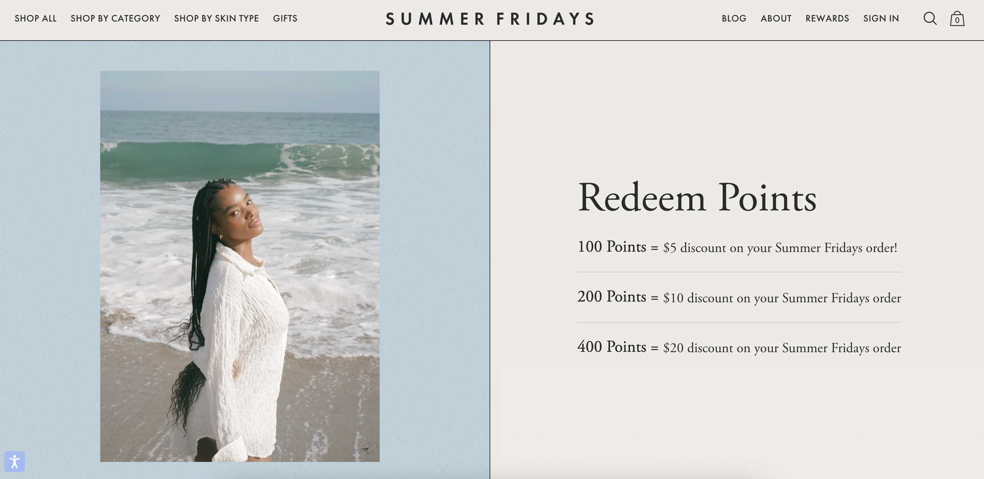 How Do I Explain My Loyalty Program to My Customers? - summer fridays loyalty program with text "redeem points."