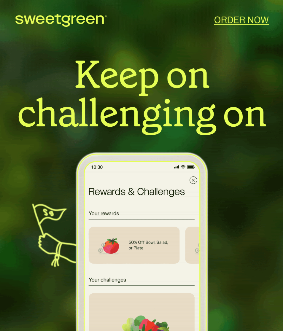 ALT How Sweetgreen Launched its Summer Rewards Program article - screenshot of sweetgreens email reminding customers on their rewards and challenges