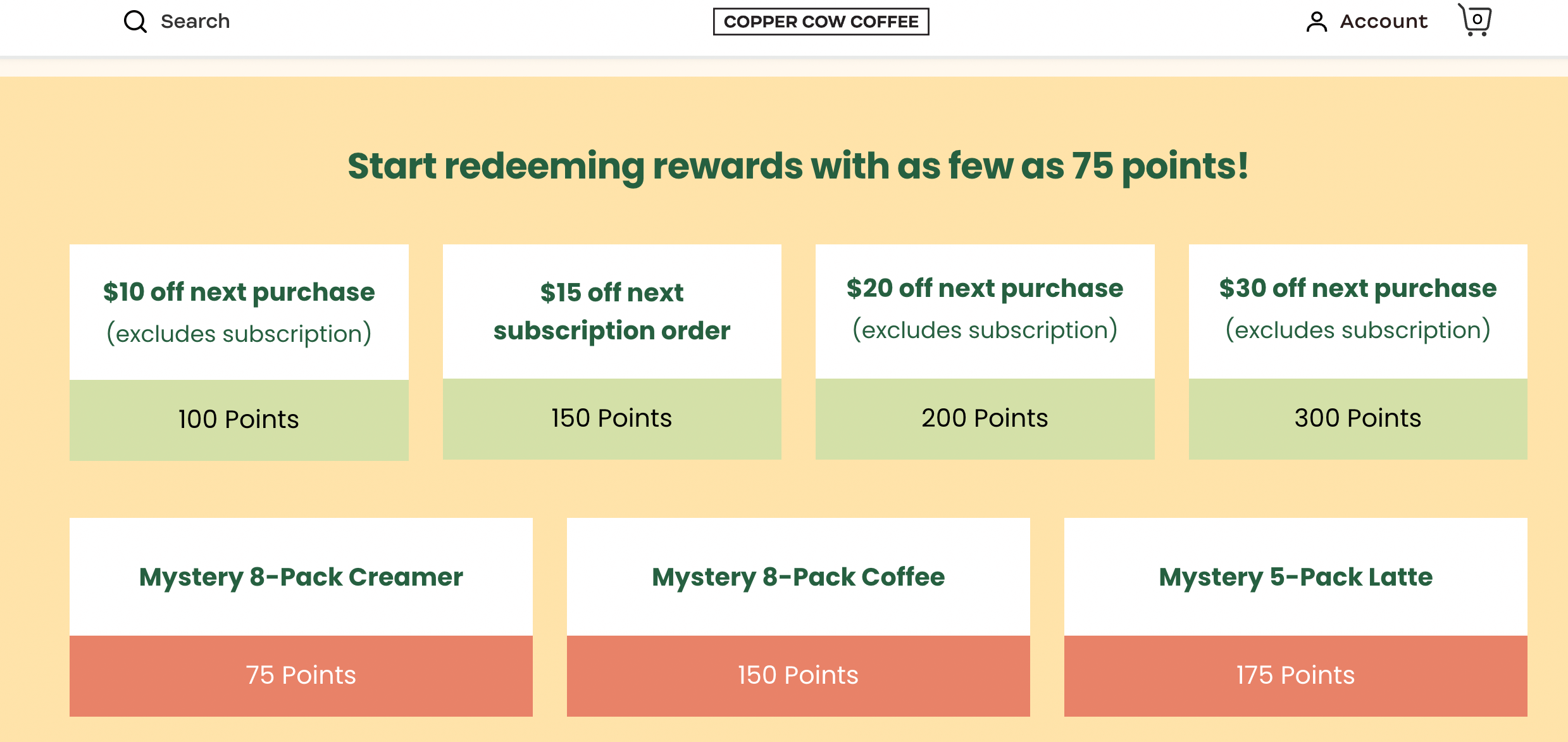 How to use a Loyalty Program as an Event-Based Marketing Tool screenshot of copper cow coffee loyalty program