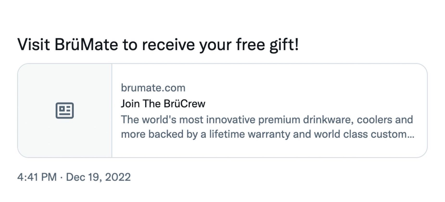 Tweet screenshot of BrüMate's referral message that says 