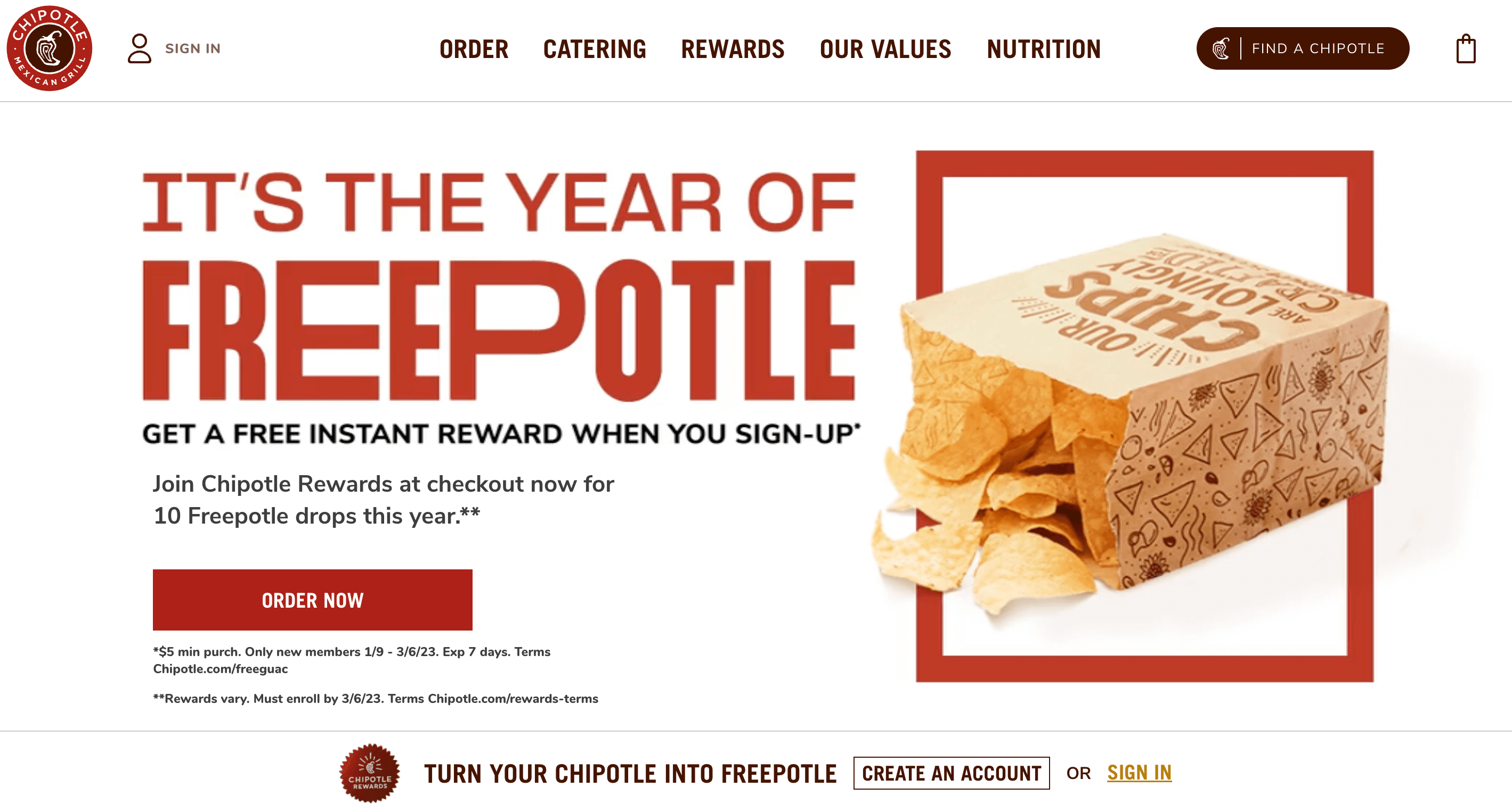 screenshot of chipotles loyalty program 