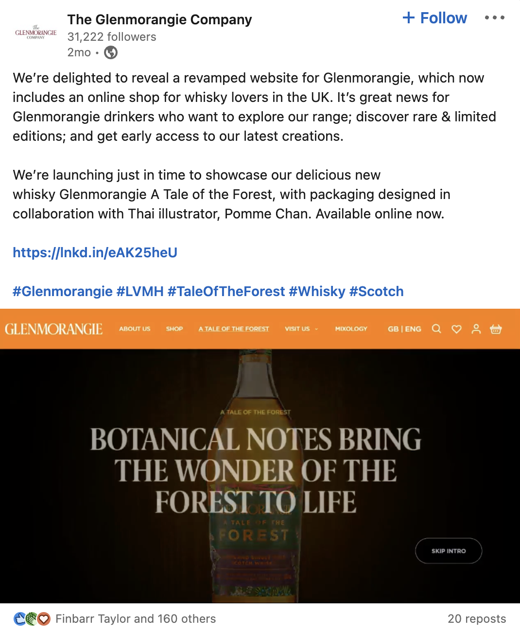 Screenshot of a Facebook post from The Glenmorangie Company