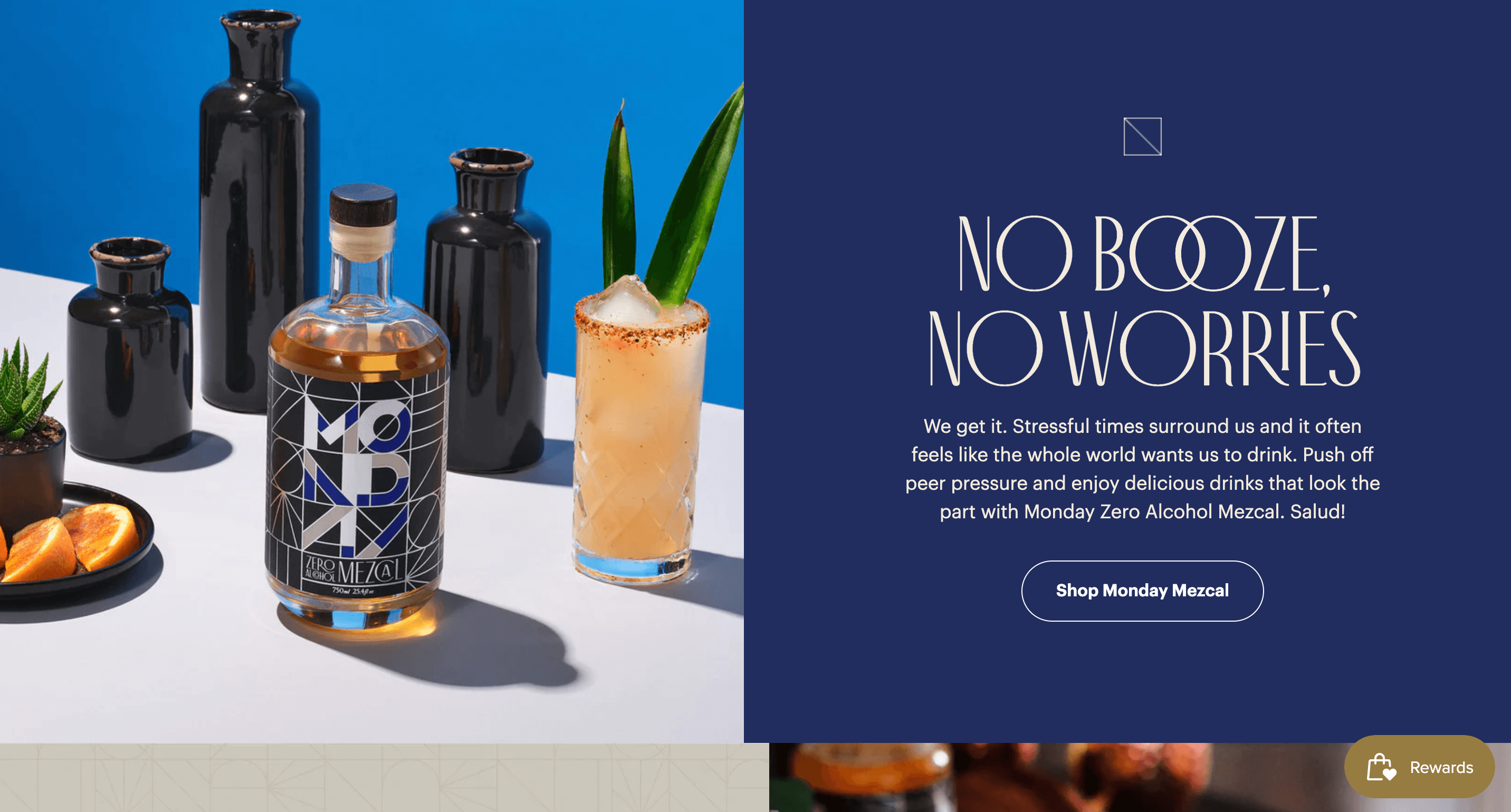 screenshot of Drink Monday website with an image of their non-alcoholic drinks
