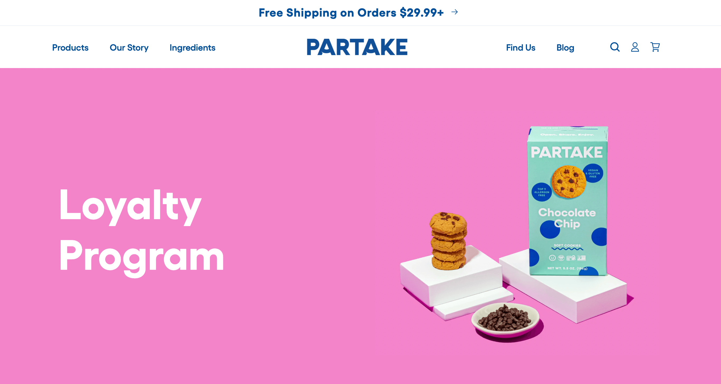 screenshot of partake loyalty program homepage
