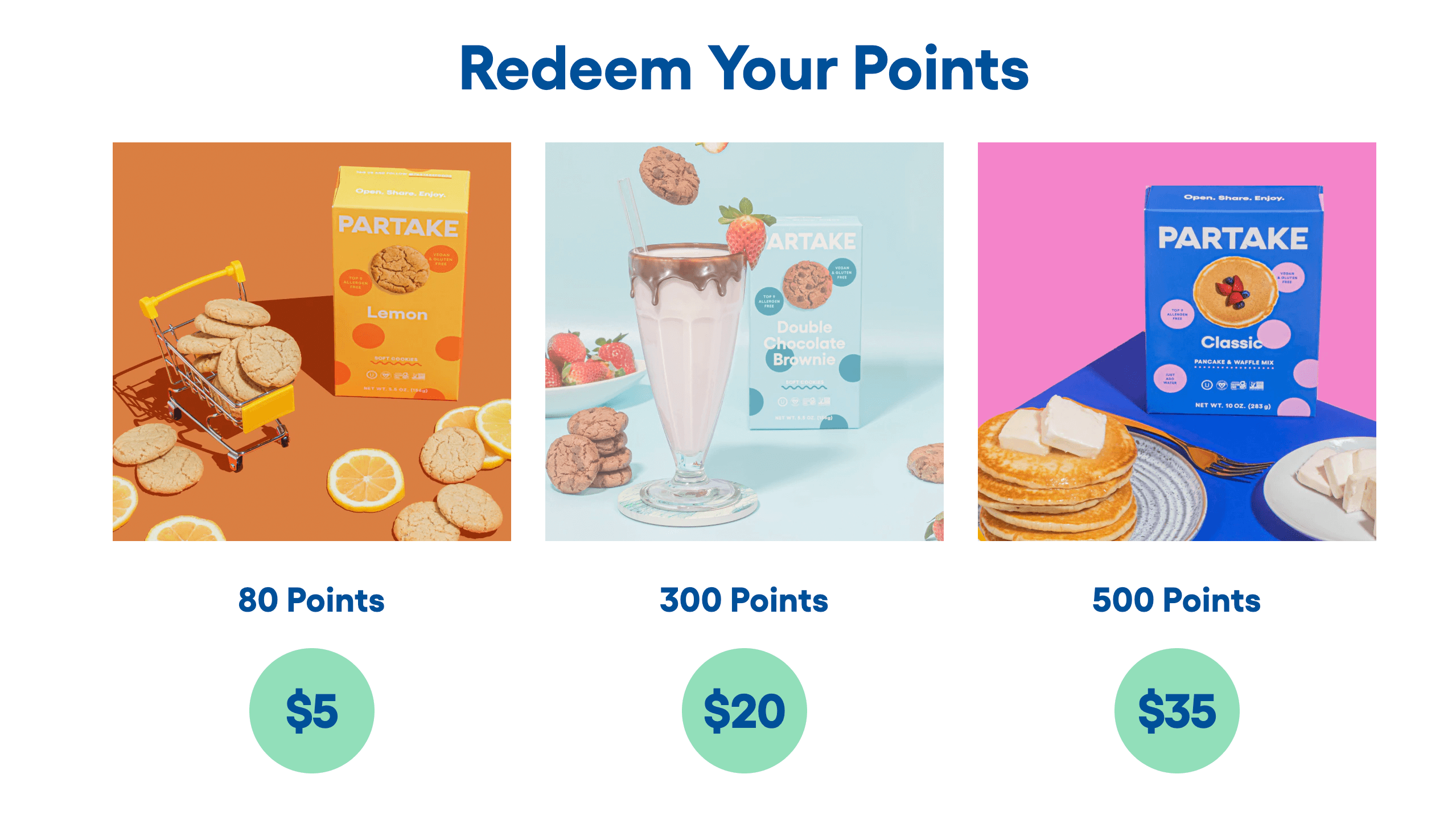 screenshot of partake loyalty program points redemption perks