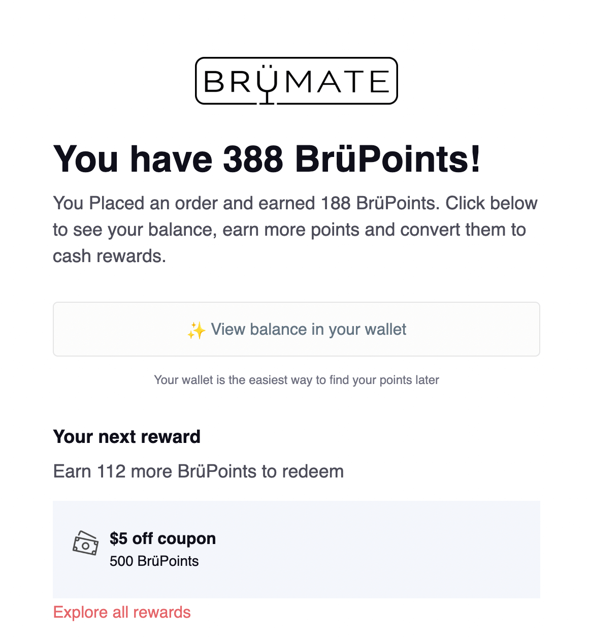 post purchase email - BrüMate loyalty points email 