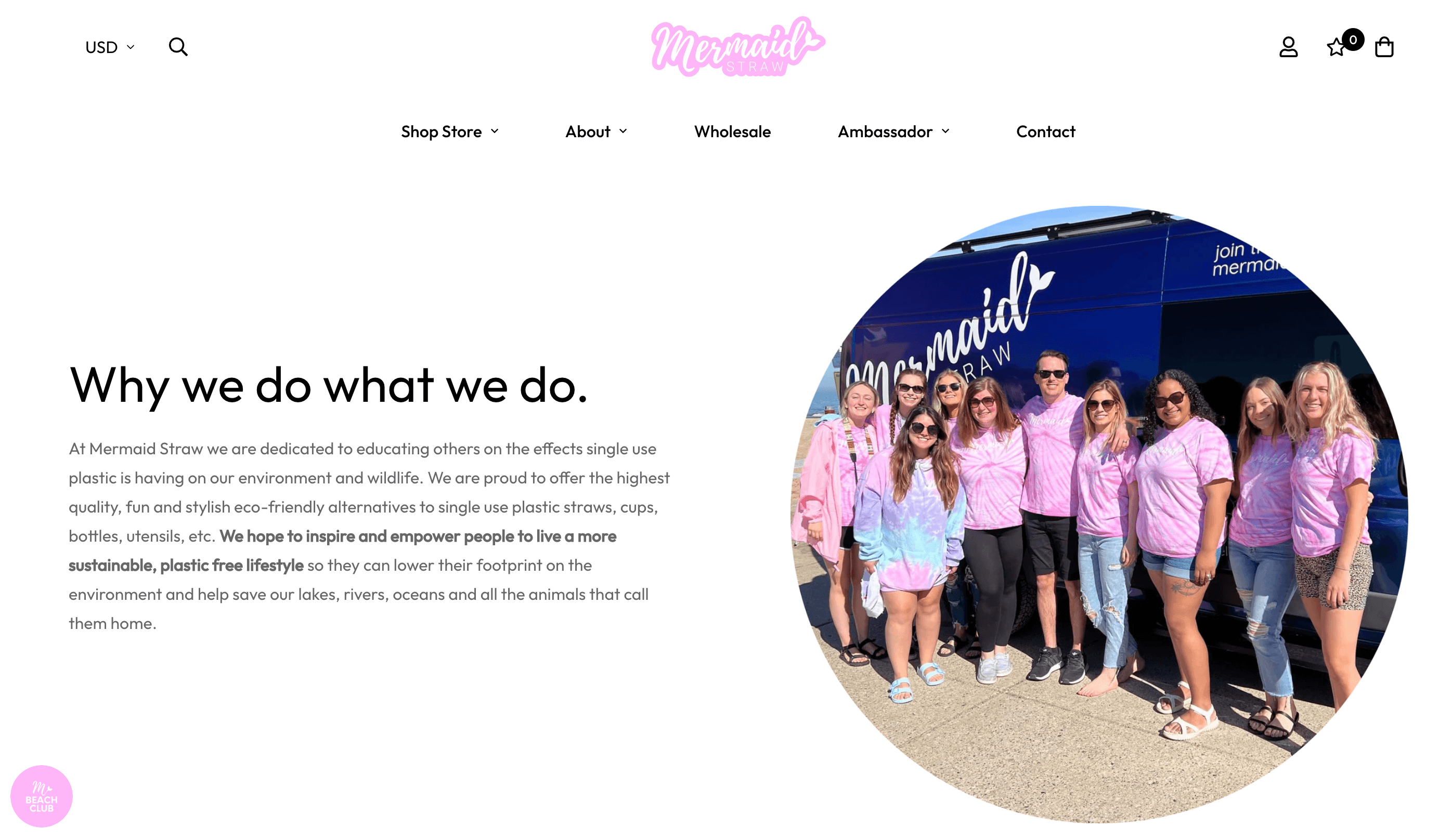 mermaid straw social responsibility landing page