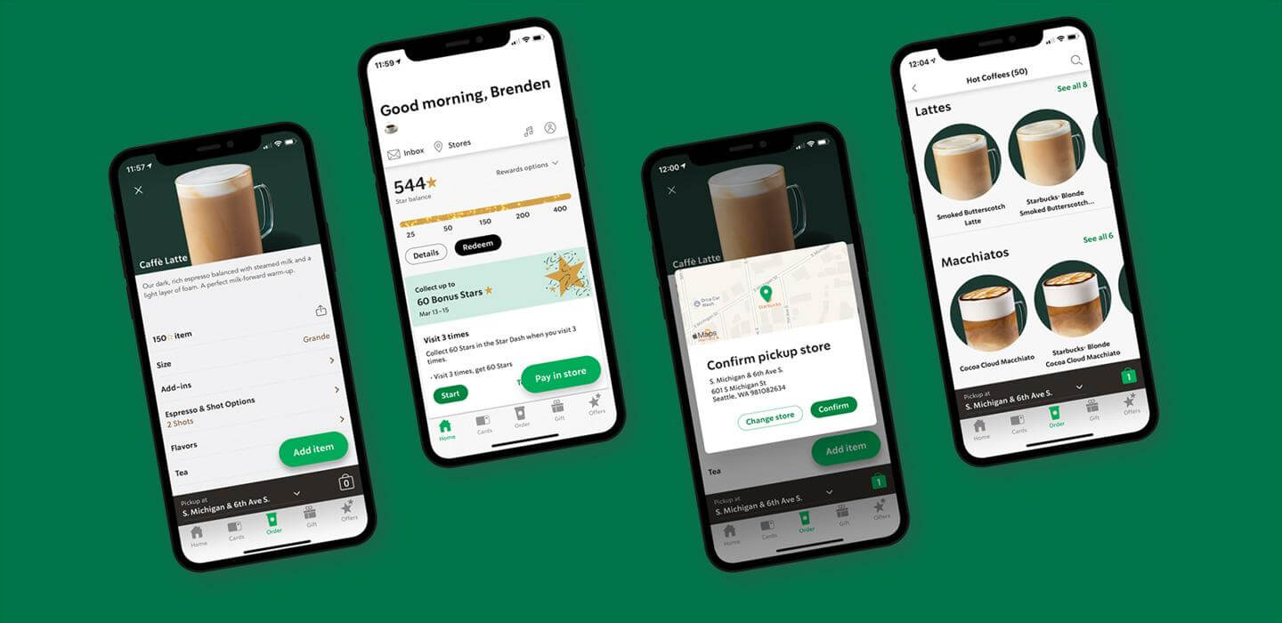 Screenshot of starbucks mobile app interface and UX