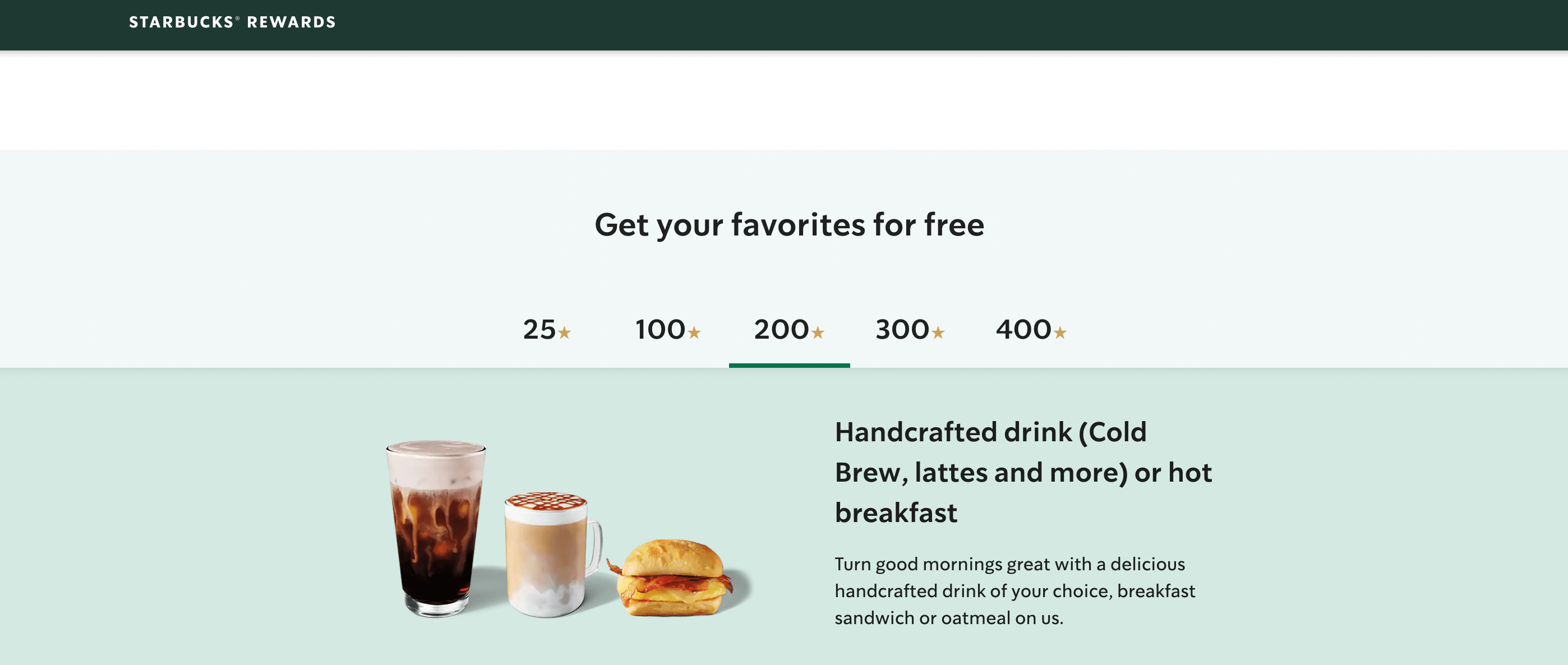 screenshot of starbucks rewards points structure 