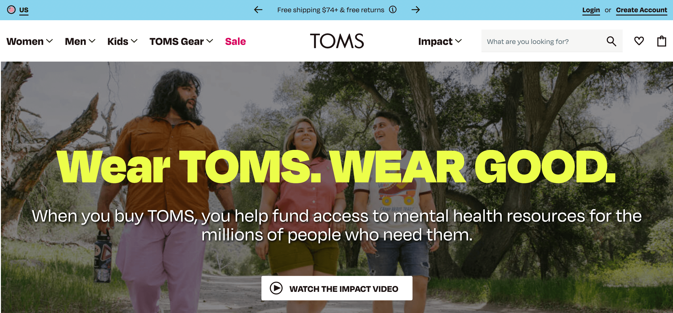 TOMS social responsibility landing page