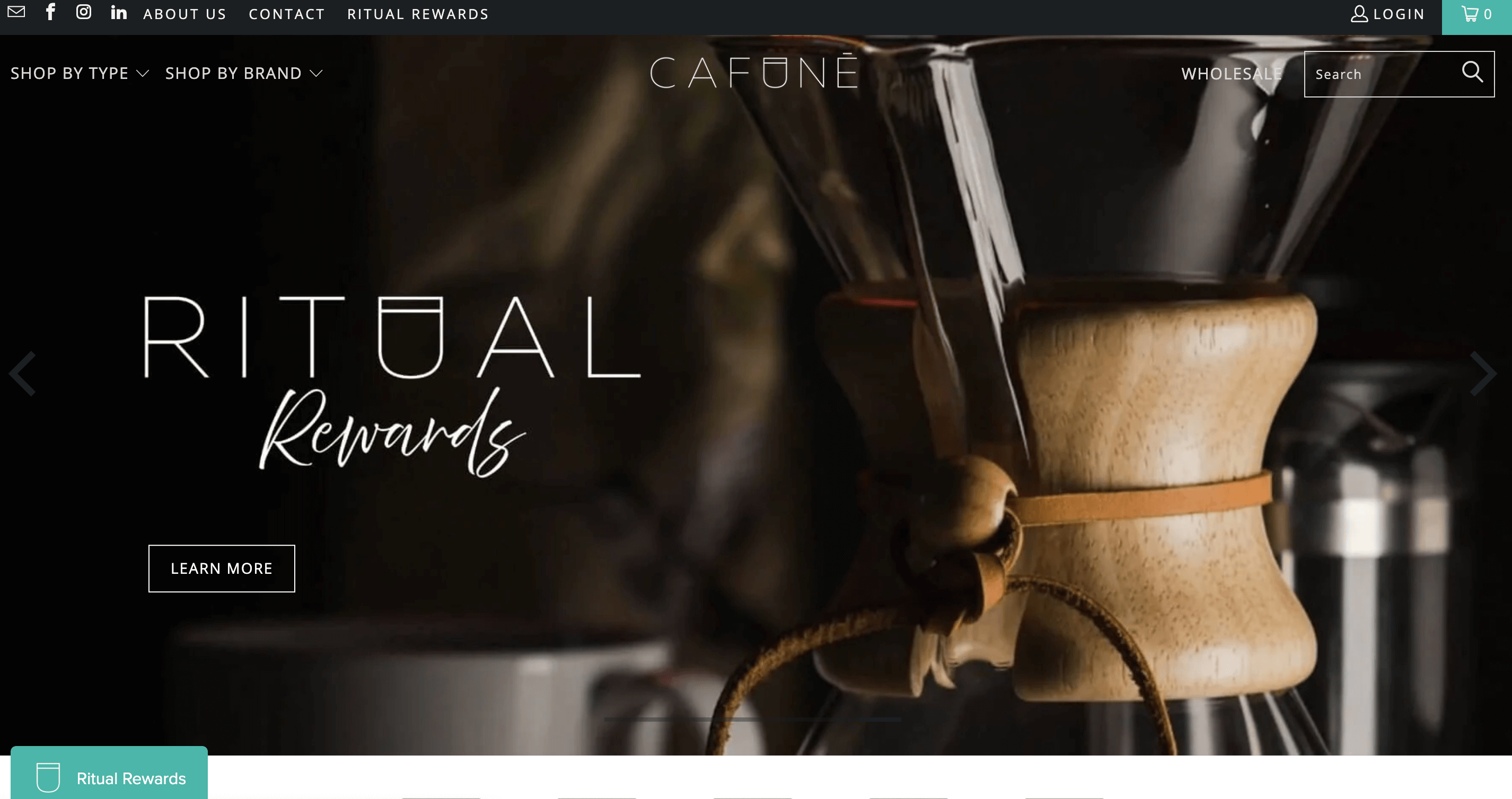 screenshot of cafune coffee homepage
