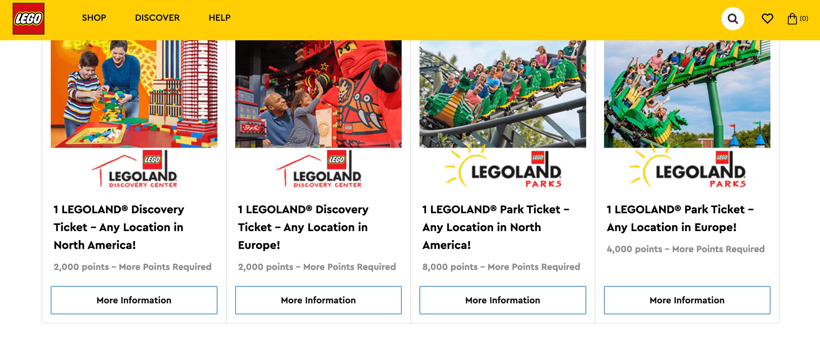 screenshot of LEGO rewards homepage 