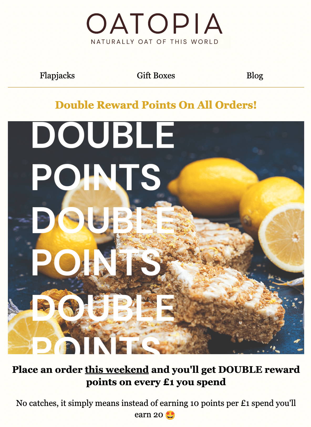 screenshot of oatopia's double points campaign