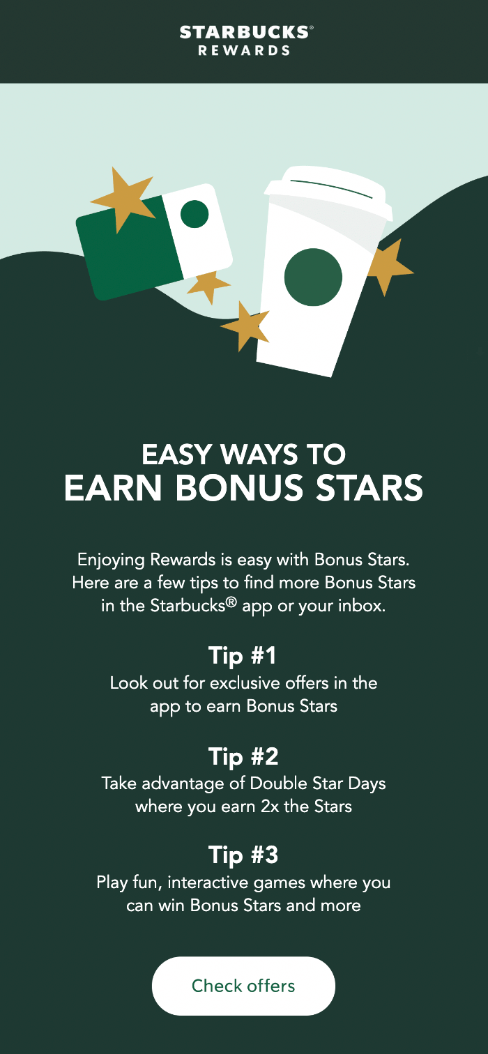 Graphic showing how to earn bonus stars for Starbucks rewards