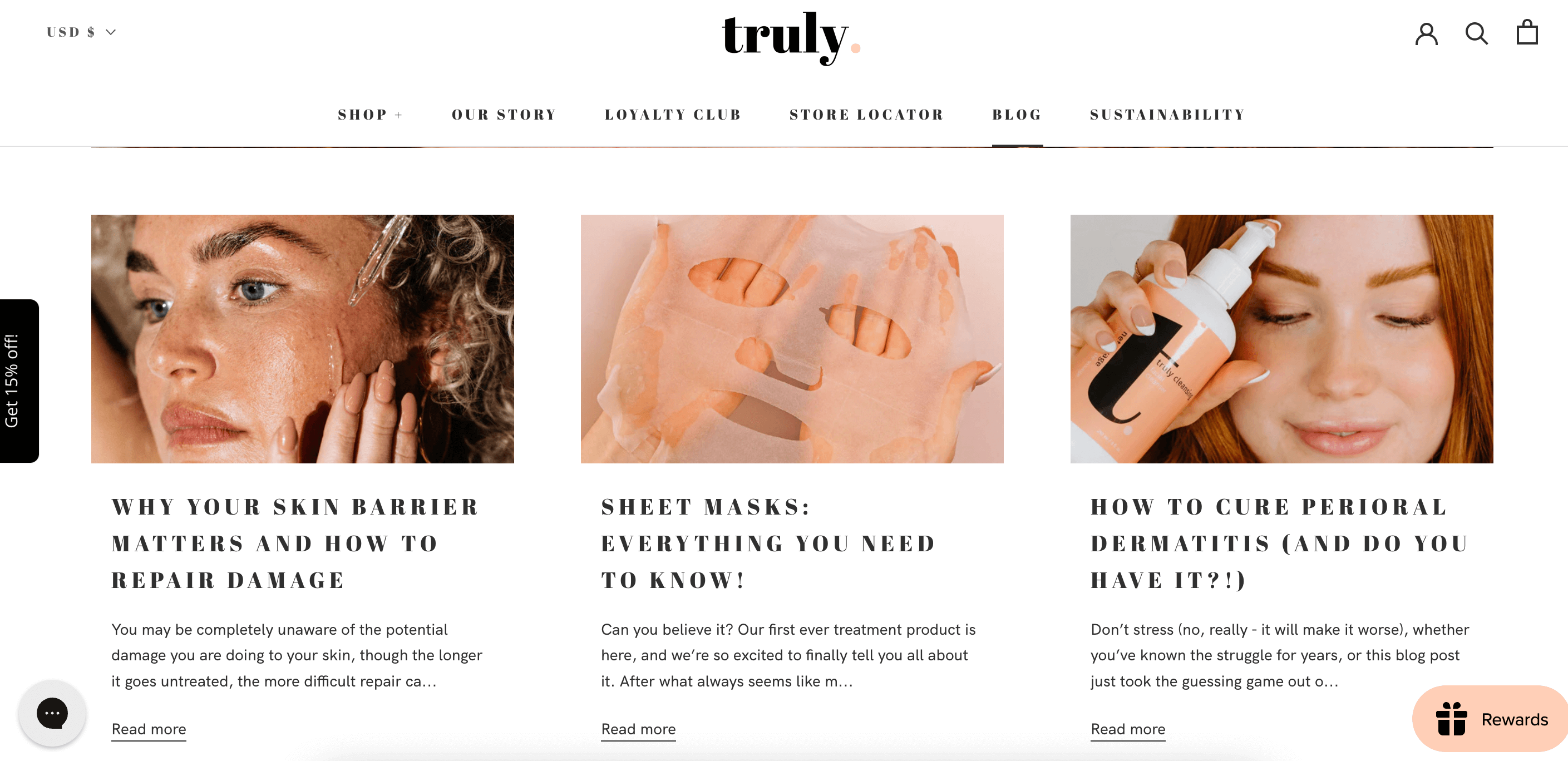 screenshot of truly skincare blog page