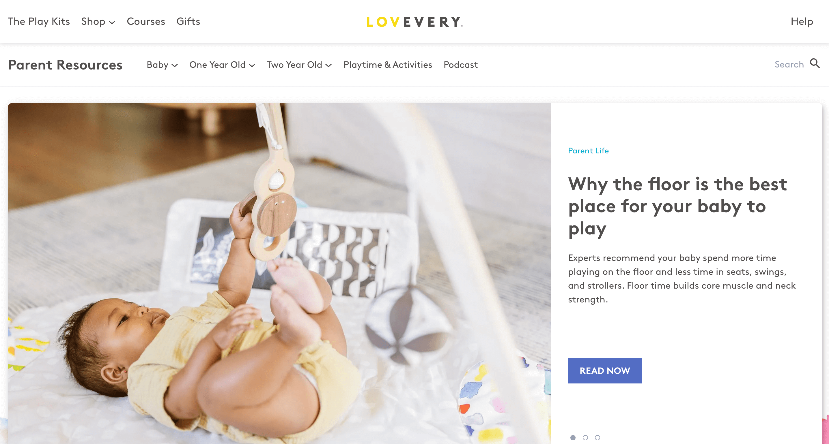 screenshot of ecommerce brand Lovevery blog that provides value to its customers