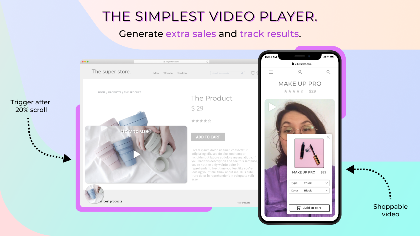 graphic of arrows showing a website and mobile website with shoppable video 