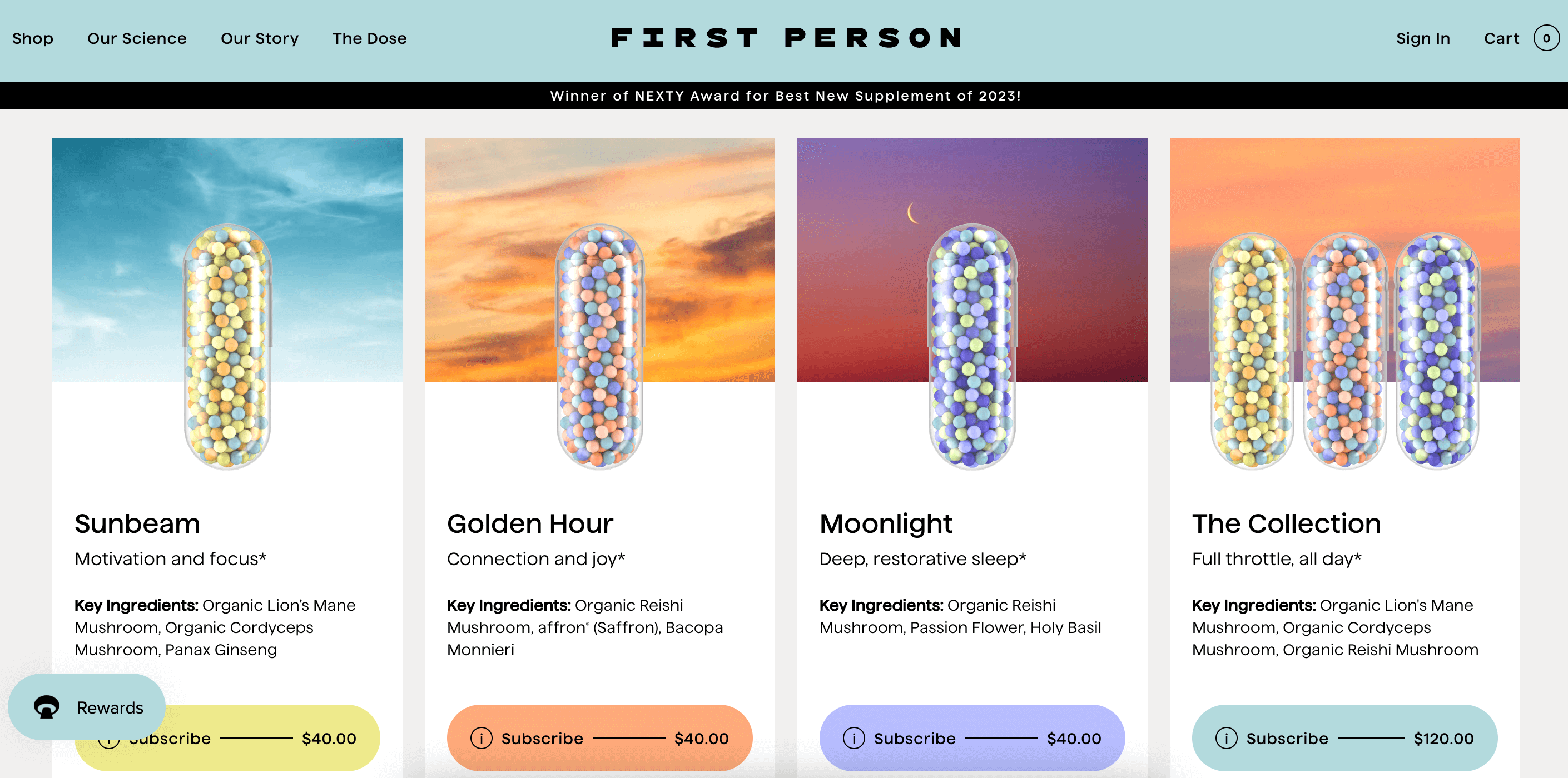 screenshot of ecommerce brand first person homepage