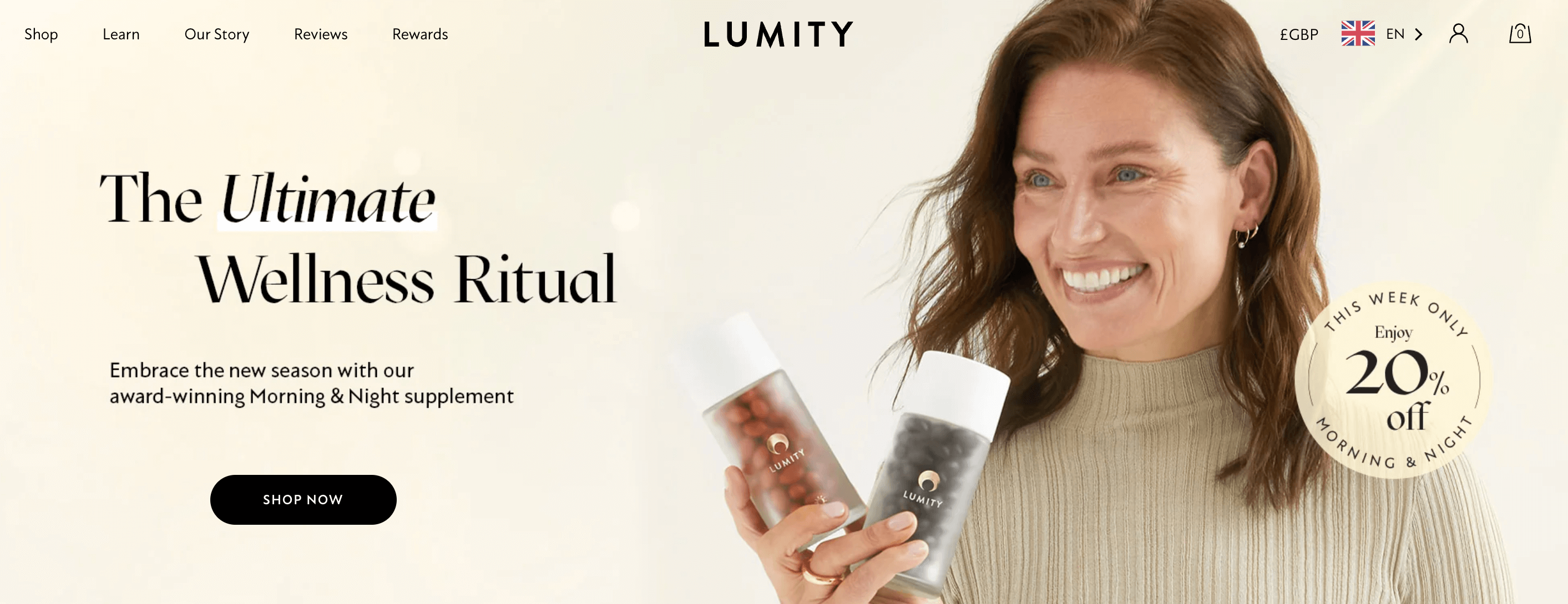 screenshot of ecommerce brand Lumity 