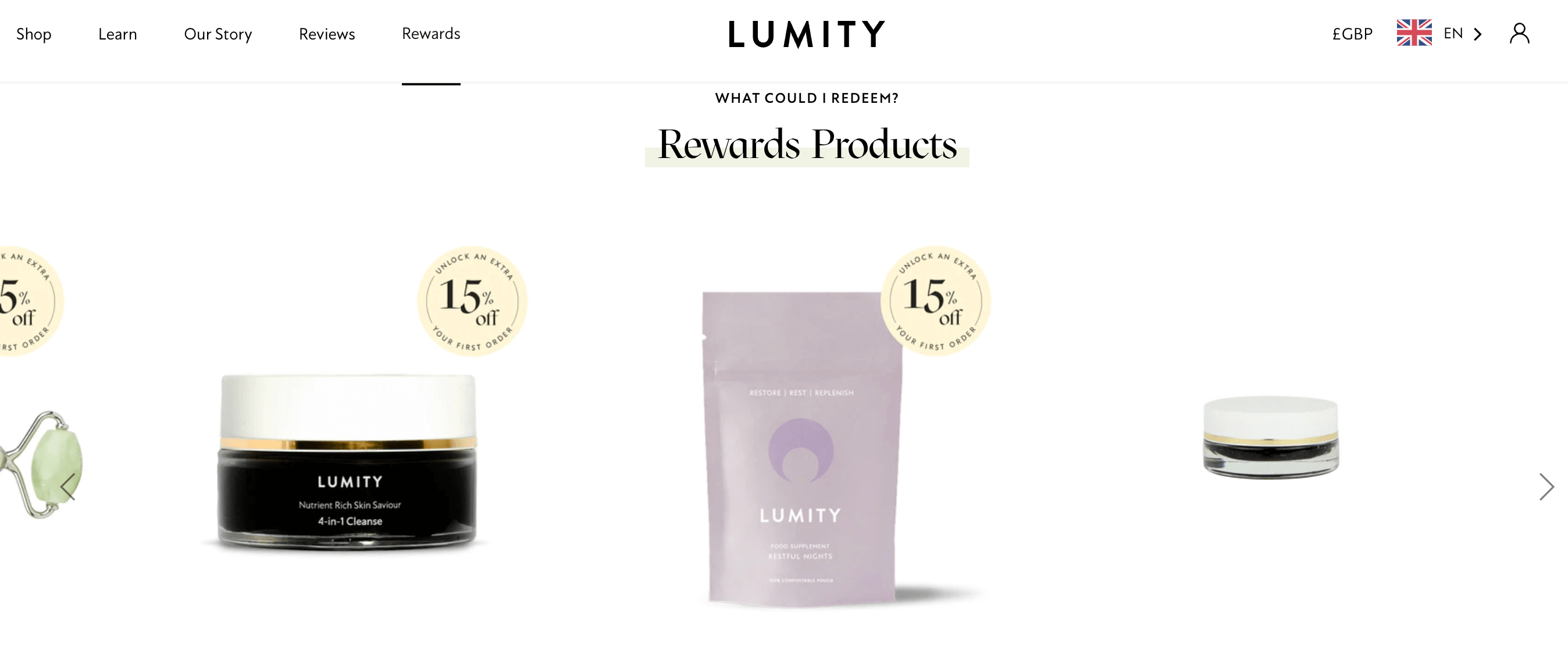 screenshot of Lumity rewards