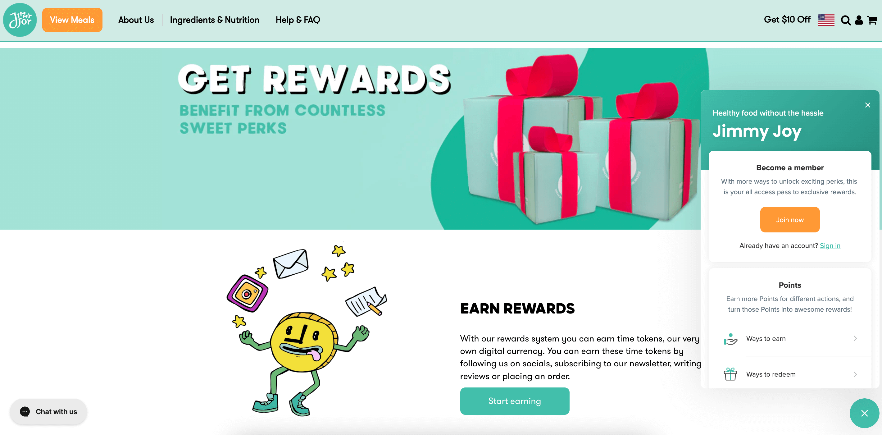 screenshot of jimmy joy rewards explainer page