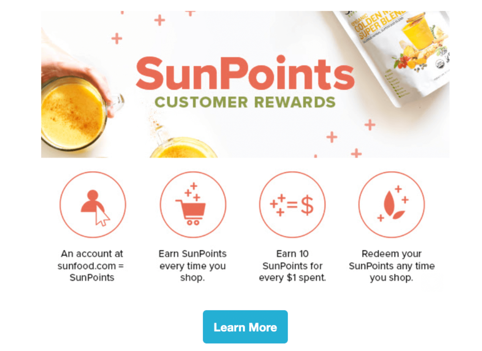 screenshot of Sunfoods email detailing their loyalty program sunpoints