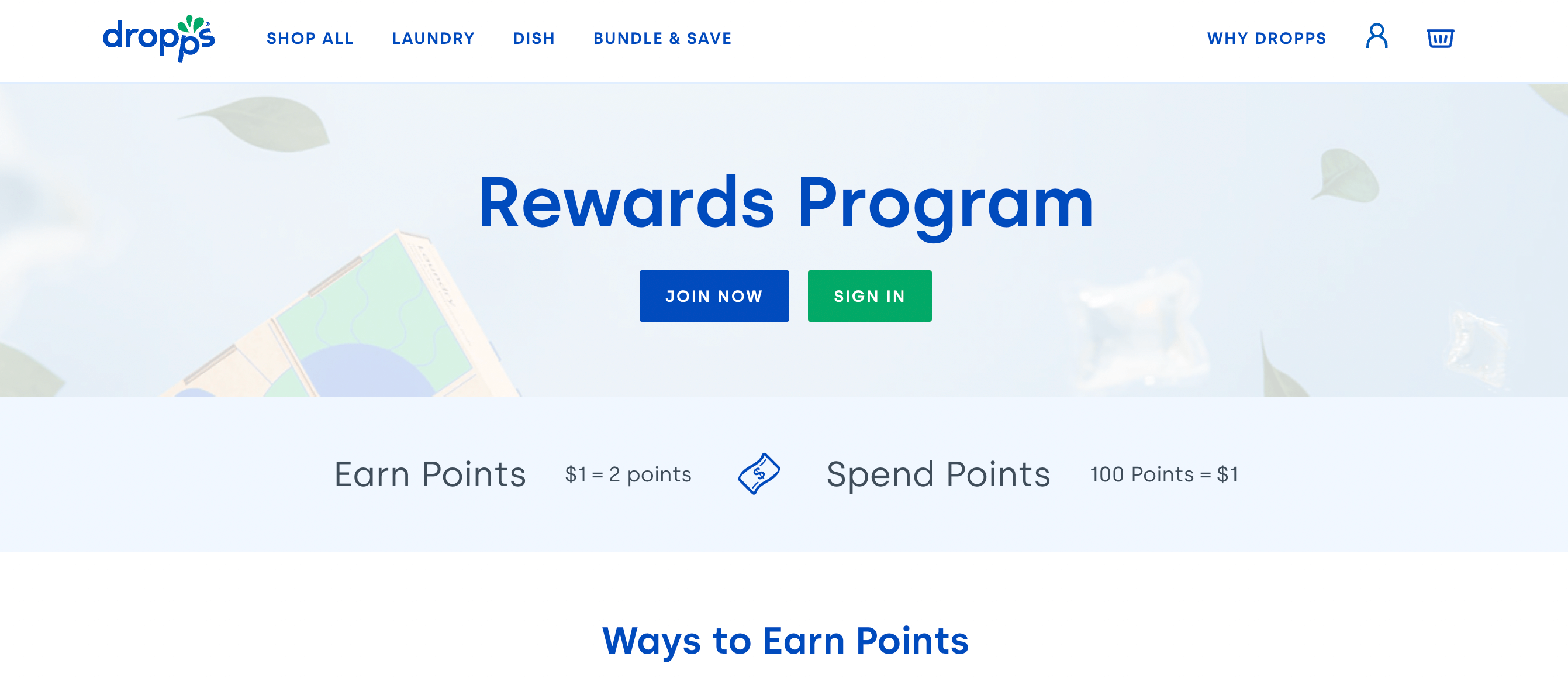 home and garden loyalty program examples - dropps reward program screenshot