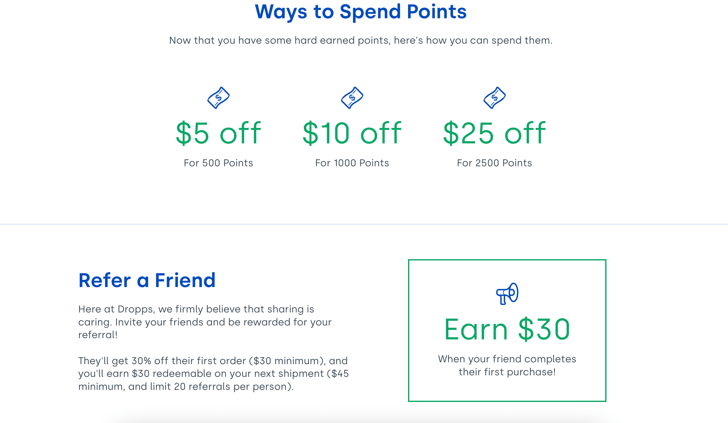 home and garden loyalty program examples - dropps reward program screenshot