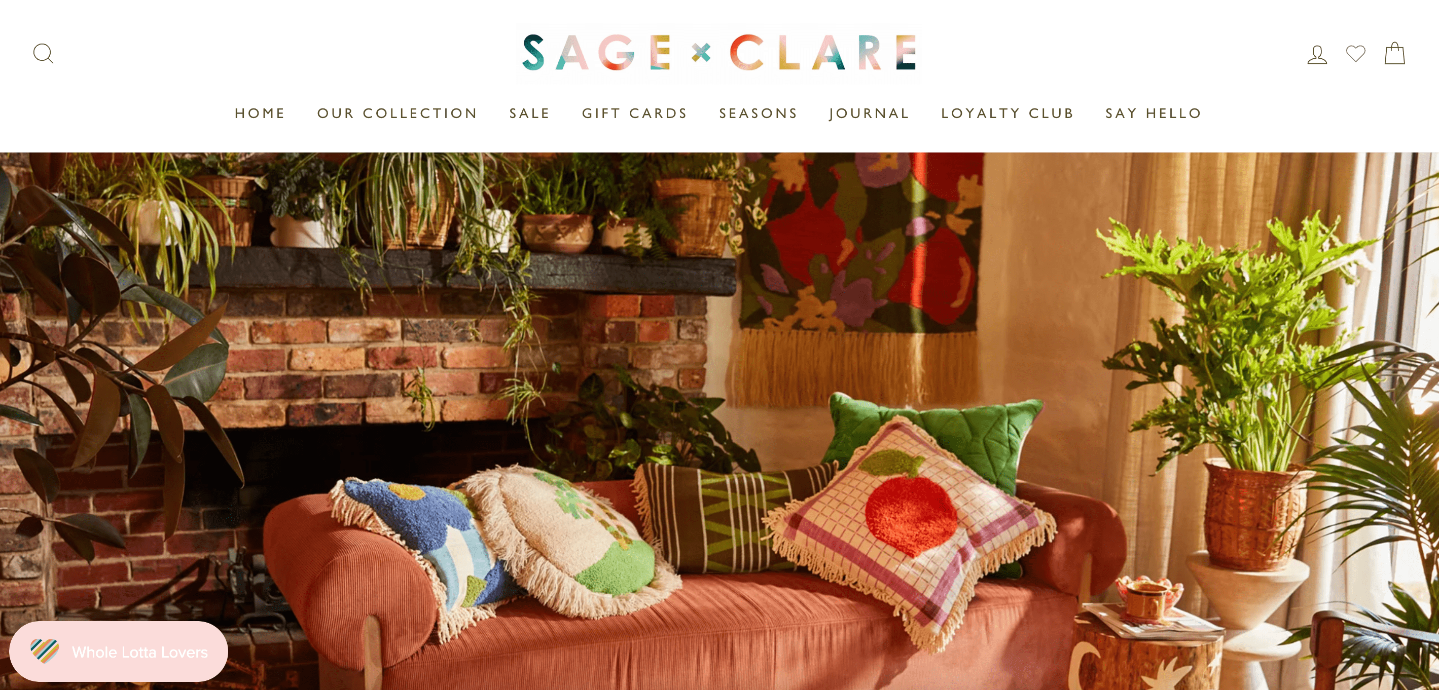 home and garden loyalty program examples - sage and clare homepage screenshot