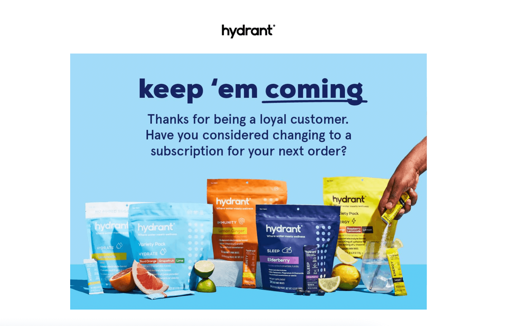 screnshot of Hydrant's email to returning customers