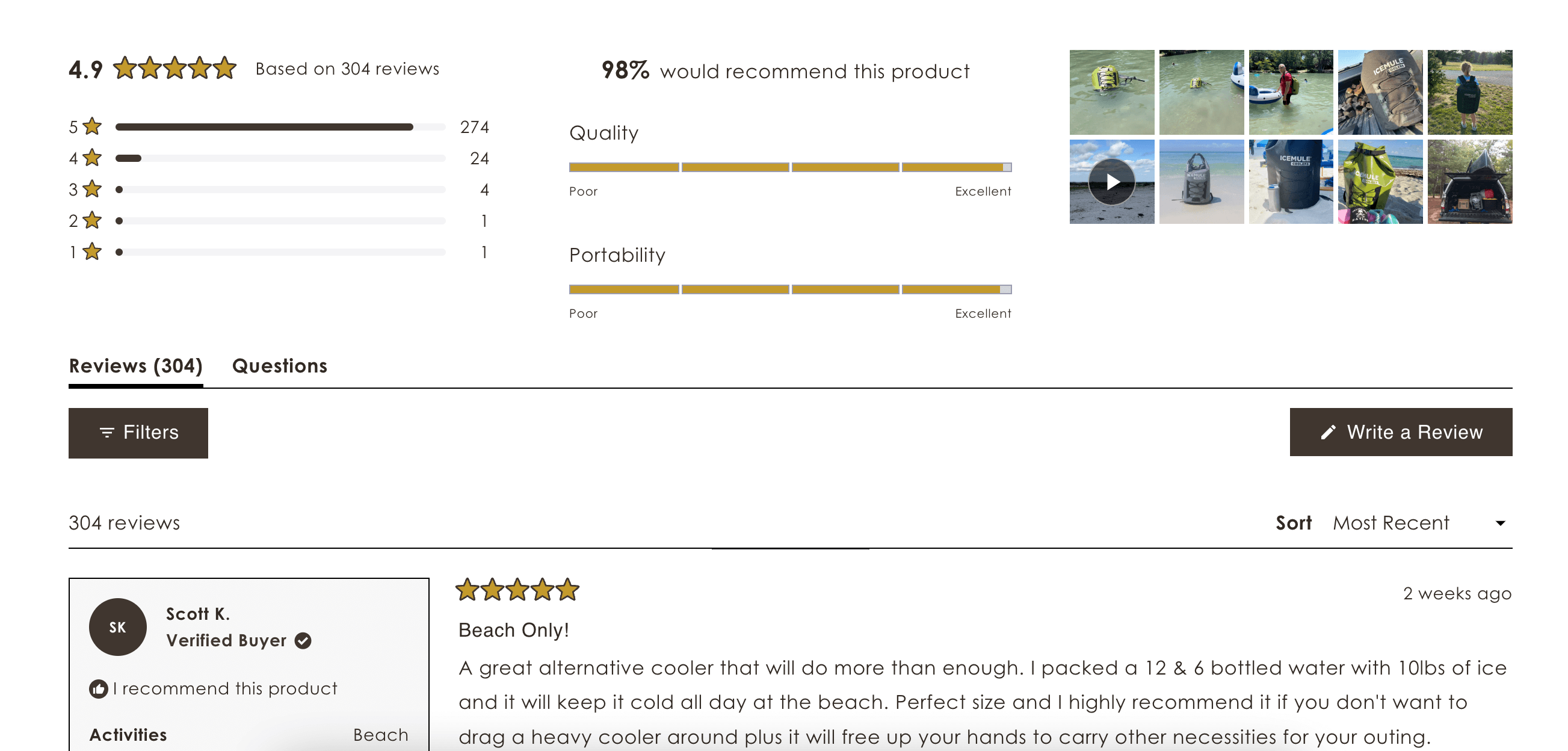 screenshot of reviews and user-generated content example