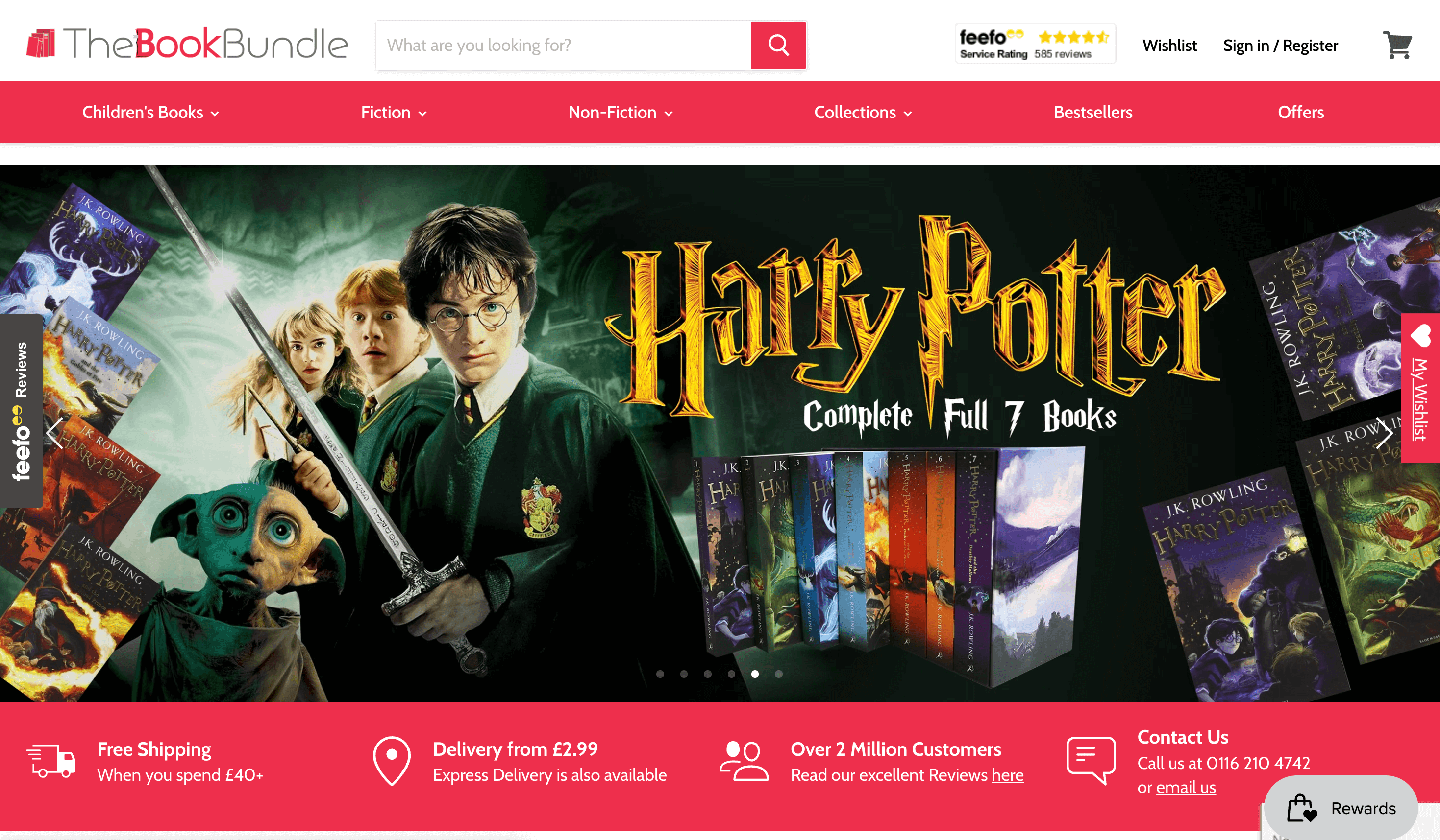 A screenshot from The Book Bundle’s homepage advertising the Harry Potter complete full 7 book bundle. 