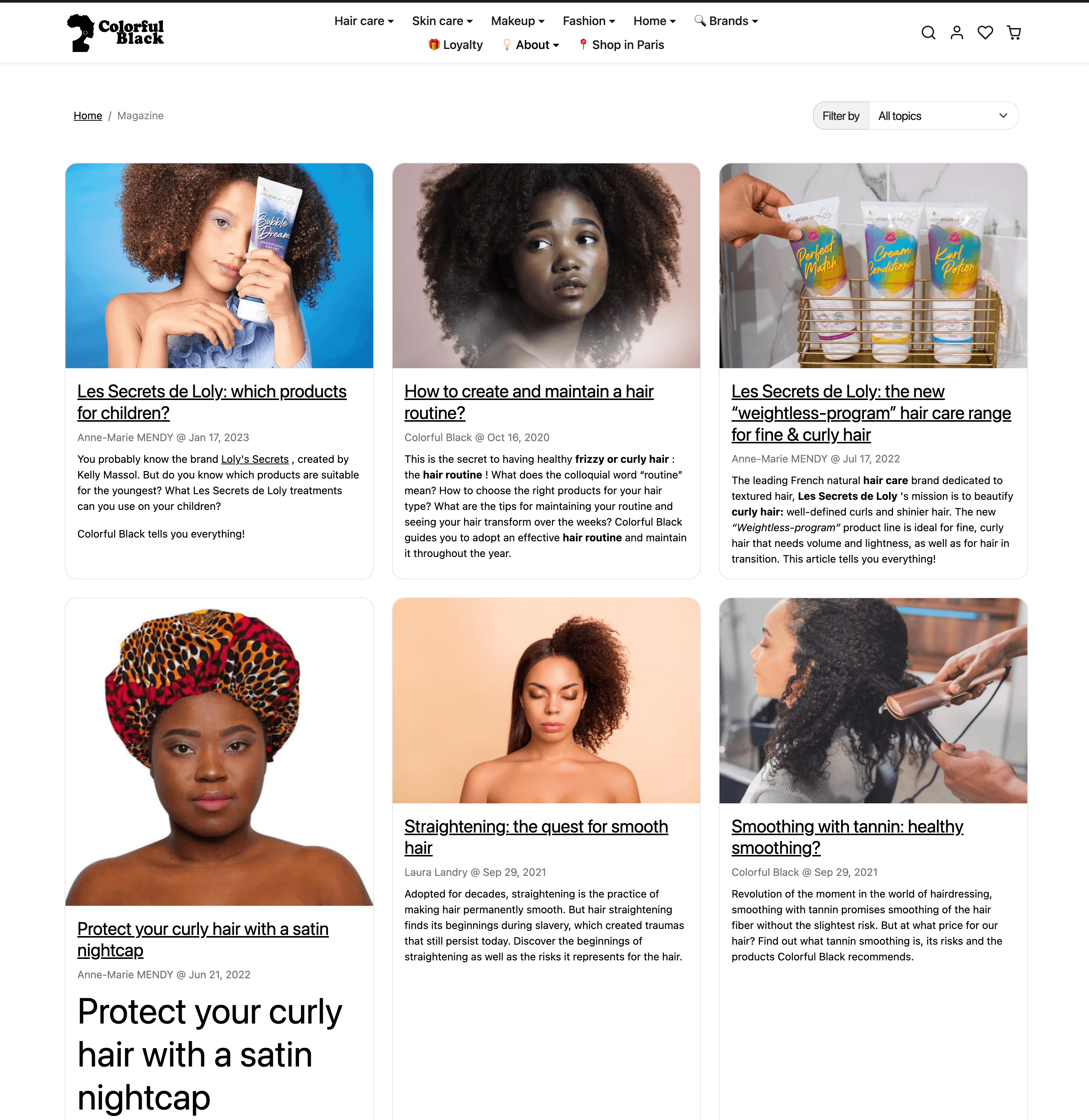 Mental Wellness Brands for World Mental Health Day–A screenshot of Colorful Black’s Magazine showing 6 different articles. 