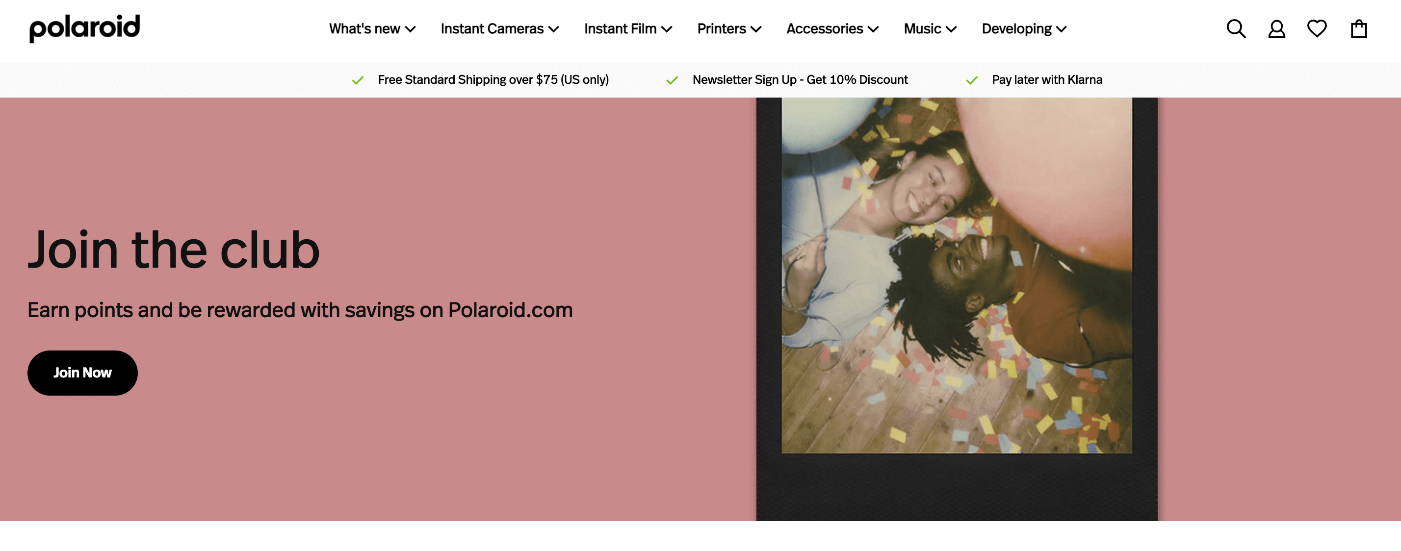 screenshot of polaroid website homepage
