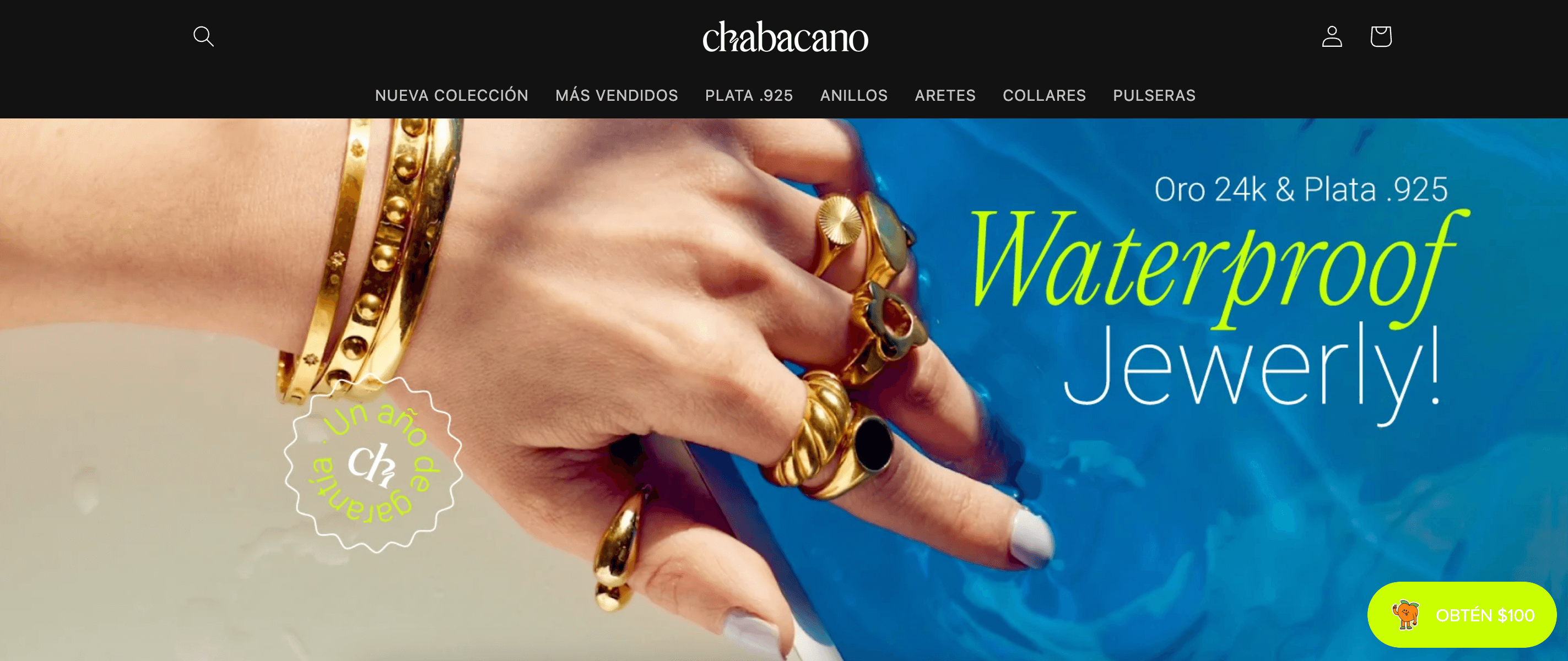 screenshot of ecommerce jewelry brand Chabacano homepage