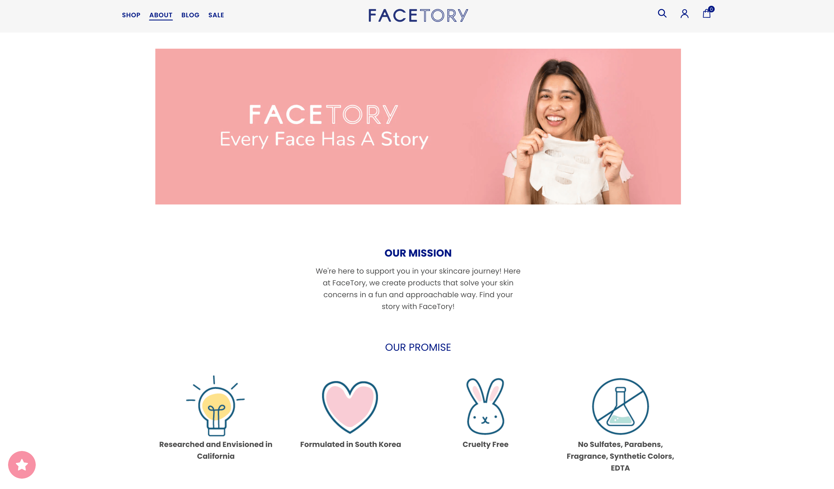 A screenshot from FaceTory’s About page, showing its tagline, “Every Face Has A Story”. 