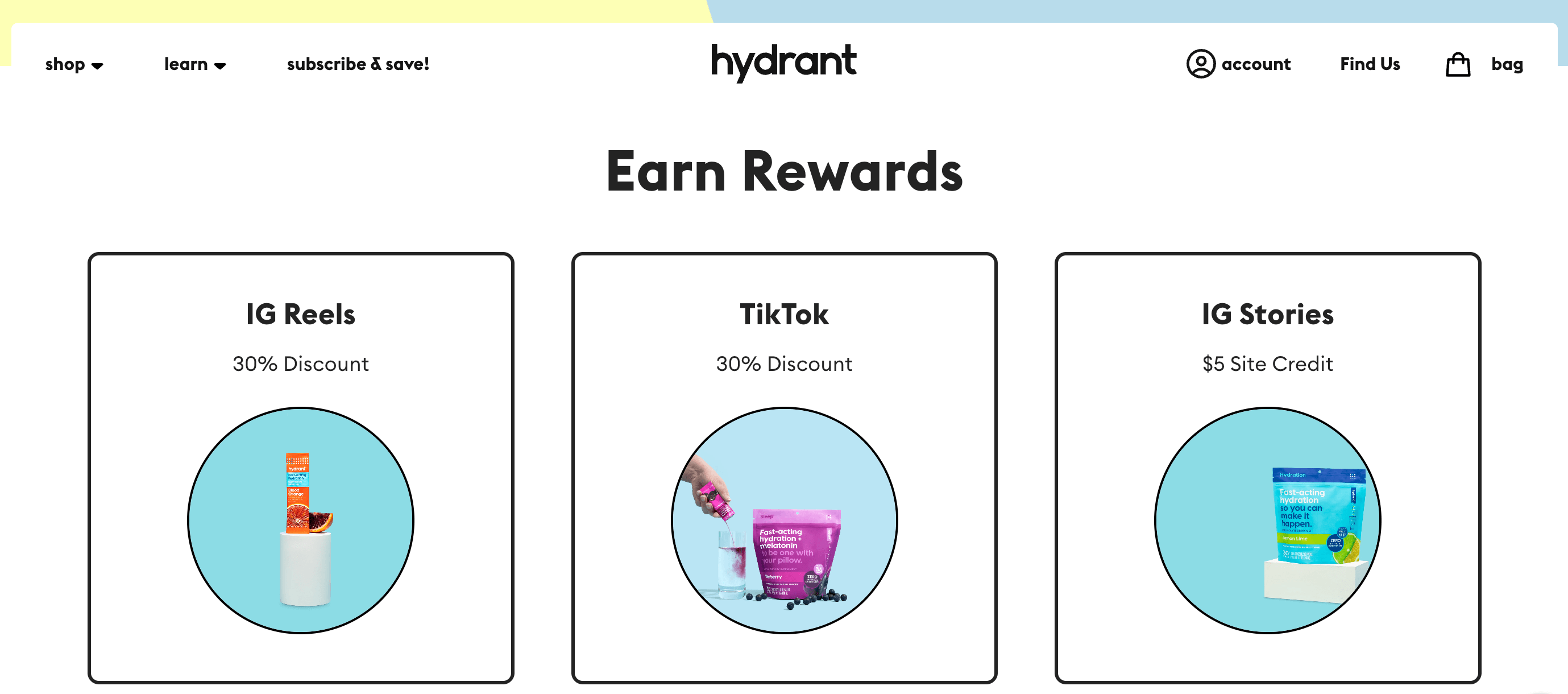 screenshot of hydrant's ways to earn rewards
