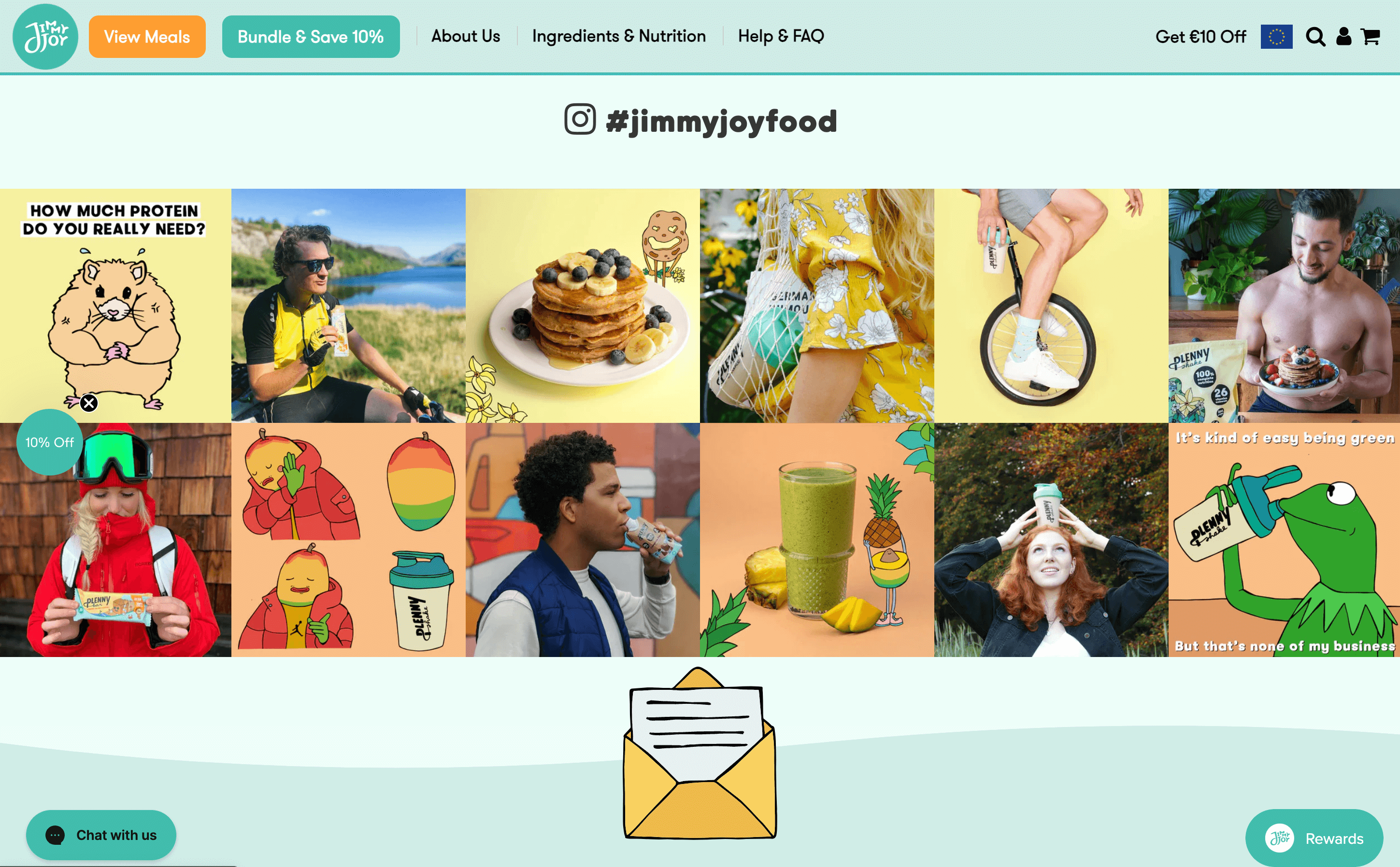 A screenshot from Jimmy Joy’s website showing a curated social media feed of user-generated content through the hashtag #JimmyJoyFood.