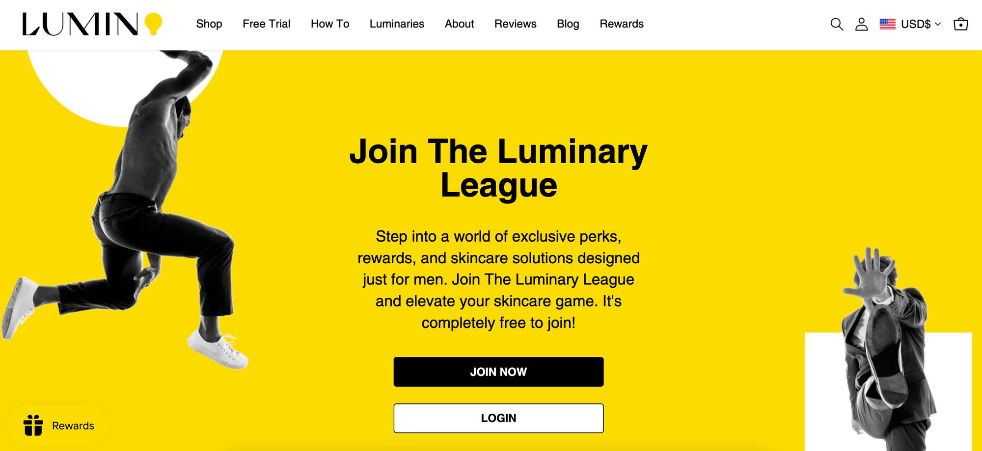 screenshot of ecommerce brand Lumin rewards page