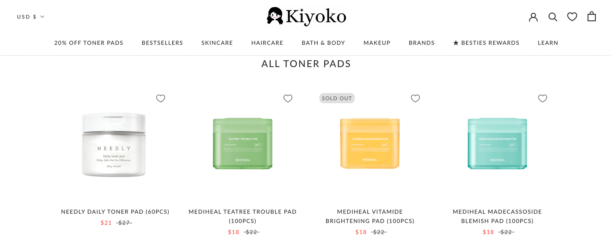 screenshot of kiyoko beauty products