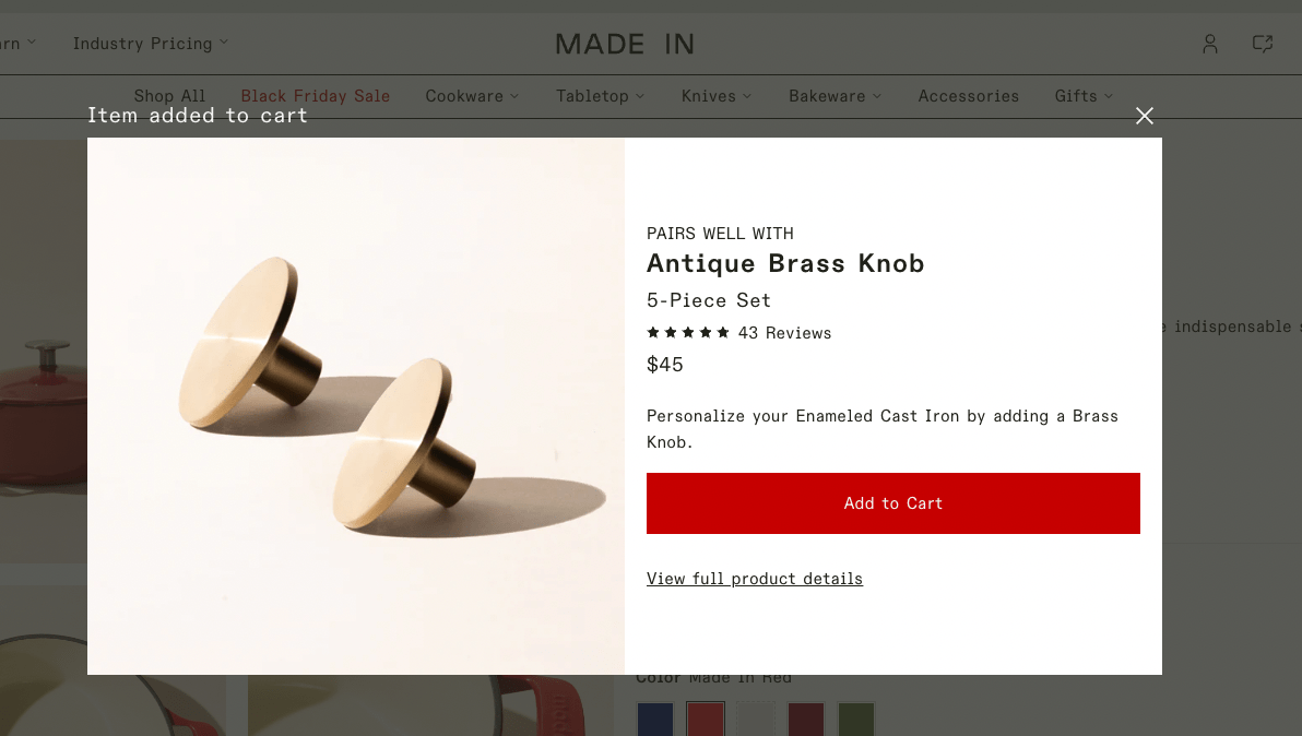 screenshot of made in product page