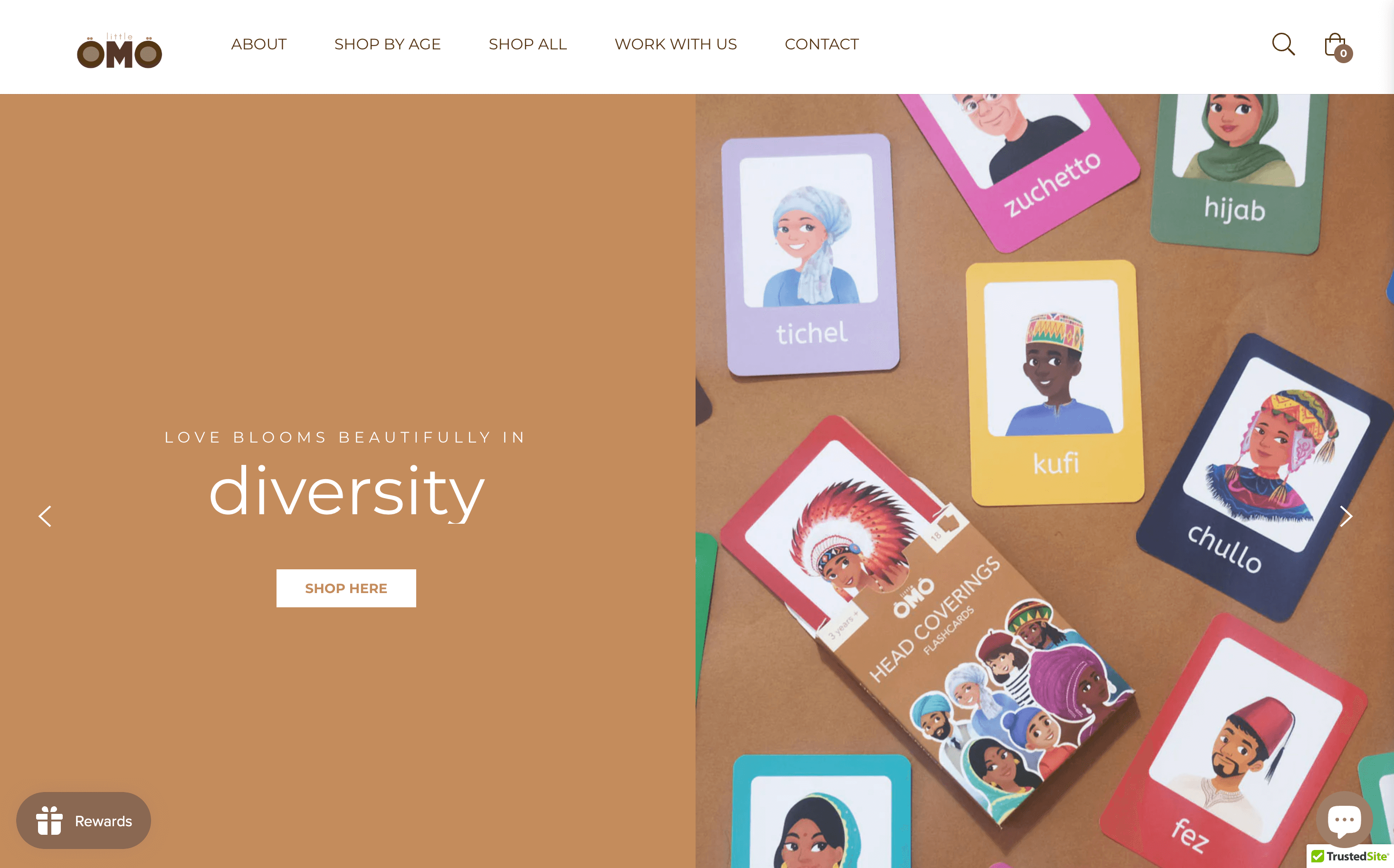 A screenshot from Little Omo’s website homepage showing flashcards with a wide range of culturally diverse head coverings. 