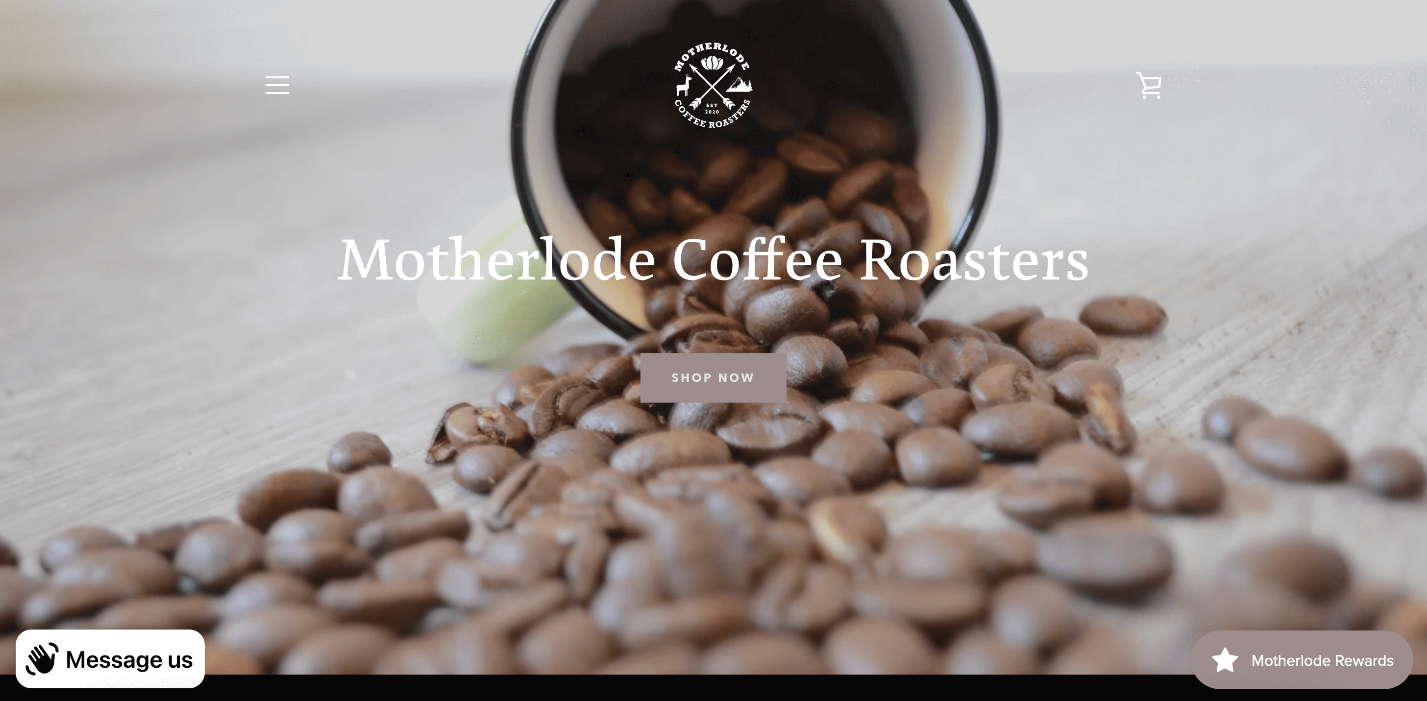 A screenshot from Motherlode Coffee Roasters homepage showing several of its coffee beans. 