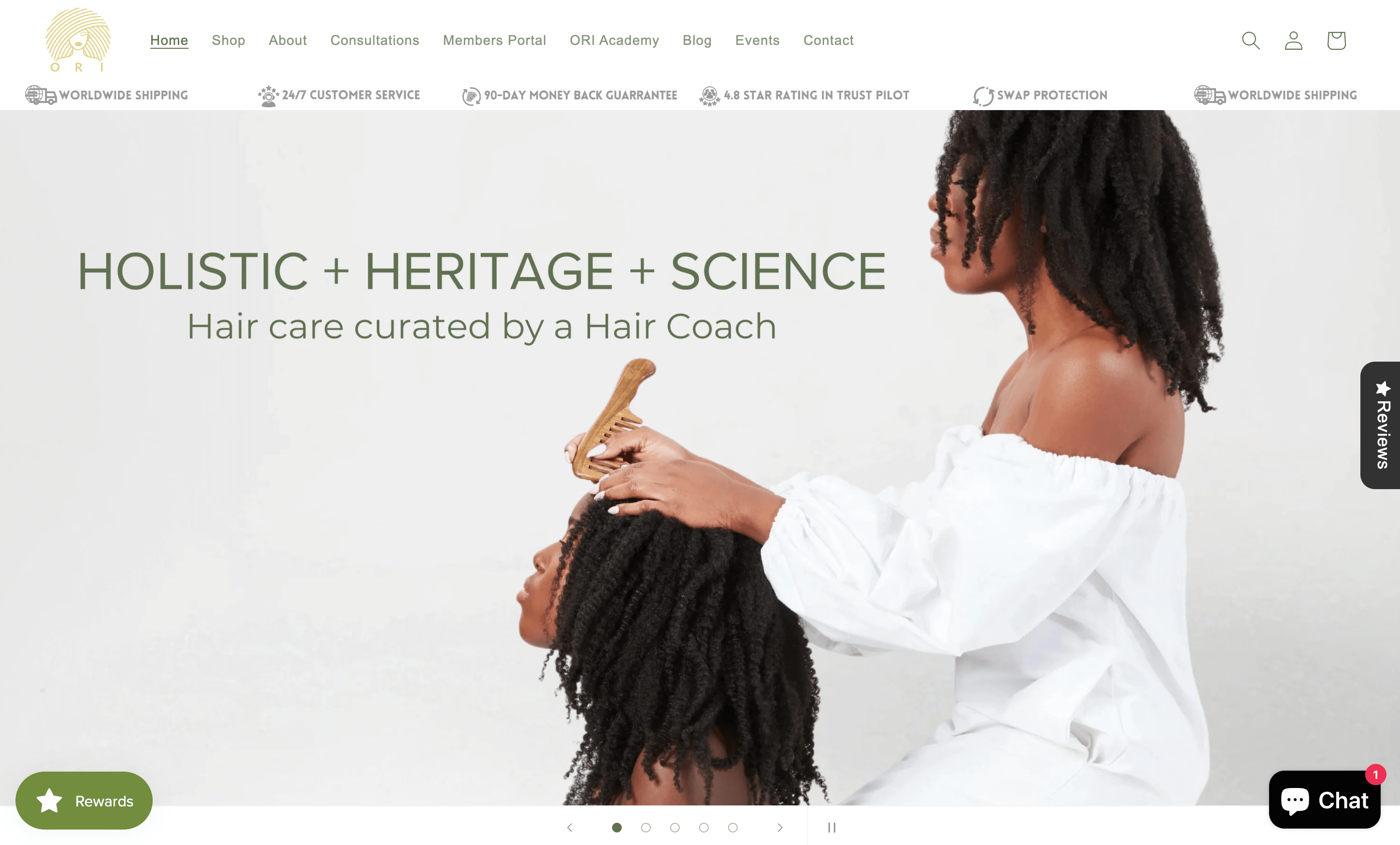 A screenshot from Ori Lifestyle’s homepage explaining the brand’s methodology—Hair care curated by a Hair Coach. 