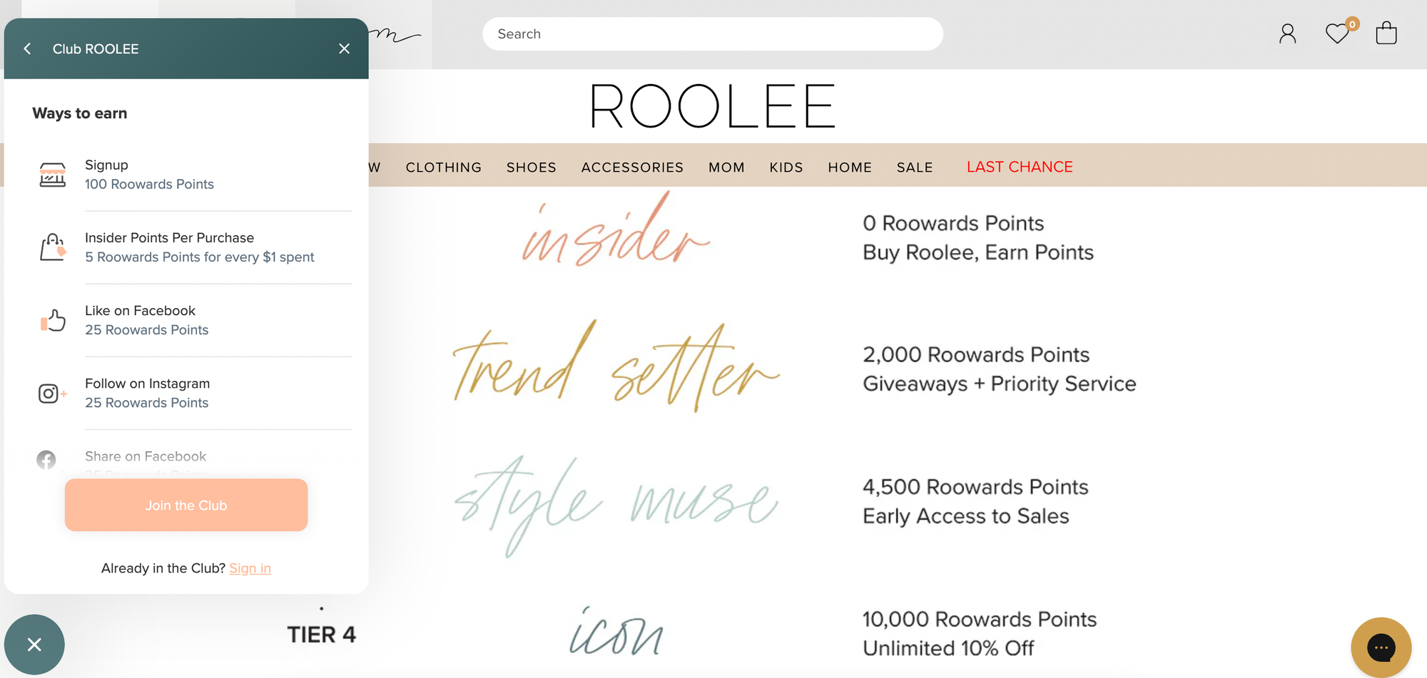 screenshot of ROOLEE rewards program page and launcher