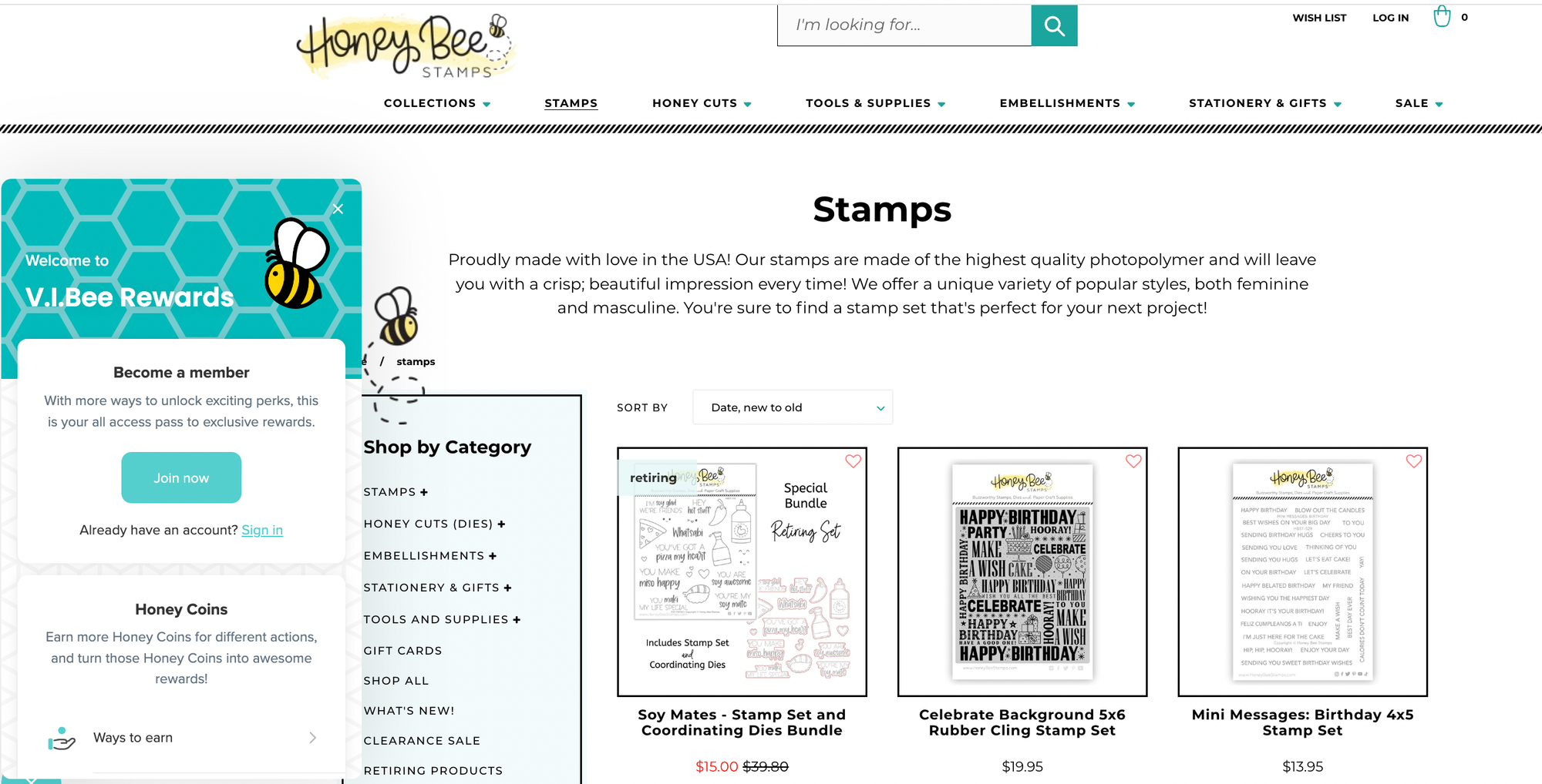 screenshot of honey bee stamps rewards and loyalty program launcher on its website